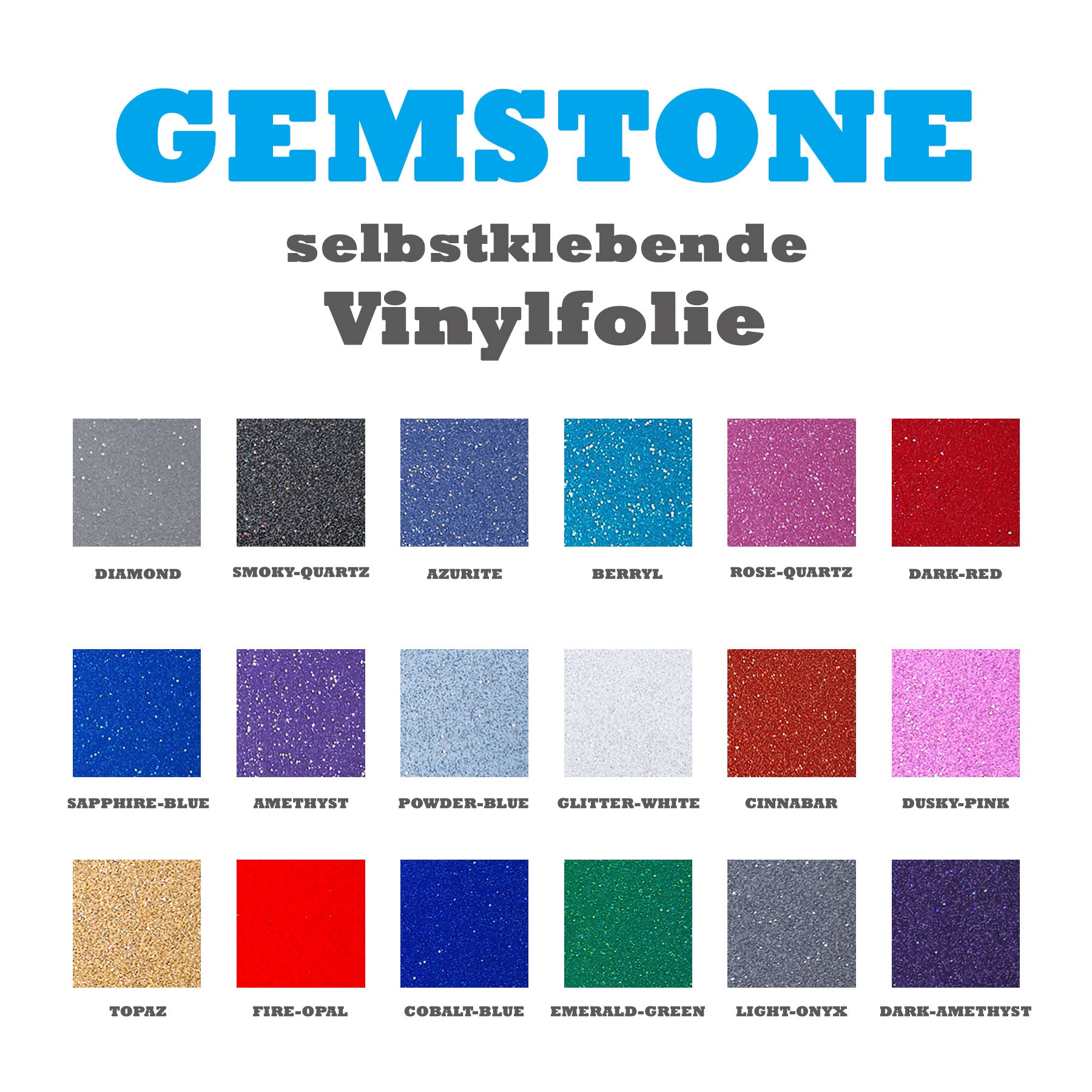 Crealive Ritrama Gemstone Cast Metallic Vinylfolie
Die Ritrama Gemstone Cast Metallic Glitter Plotterfolie ist eine sehr hochwertige, gegossene Plotterfolie mit grober Metallic-Körnung.
Die Ritrama Gemstone Metallic Glitter Plotterfolie ist 75 µ stark, besitzt eine hochglänzende Oberfläche mit einer ausgezeichneten Farbtiefe und einem sehr schönen Metalleffekt. Die vielen Farben mit teilweise eingefärbtem Kleber sorgt für ganz besondere Farbbrillanz. Die tolle, glitzernde Vinylfolie hält bis 5 Jahre im A
