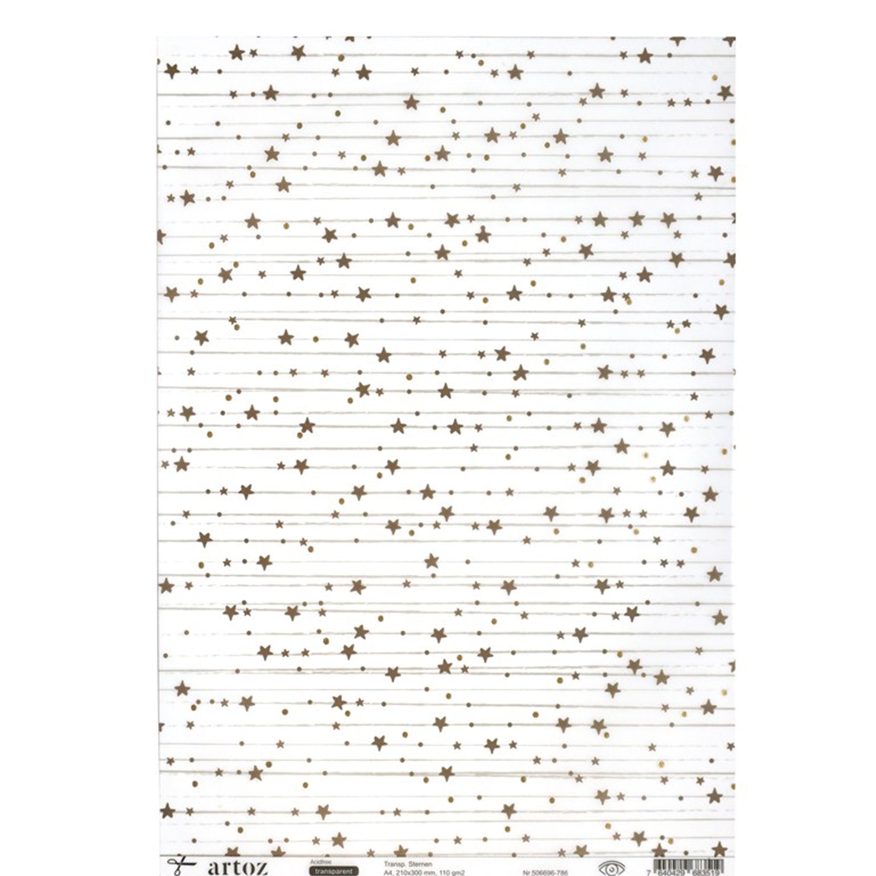Crealive Pergamentpapier / Transparentpapier 110 g/m2 - Sternen
Inhalt:
• 1 Bogen
Spezifikationen:
• A4 (21 x 30 cm)
• 110 g/m2
• Farbe: Weiss transparent mit Goldfoil
• Muster: Sterne
Pergamentpapier / Transparentpapier ist geeignet für:
• Verzierungen von Karten, Boxen, Geschenk-Verpackungen, Geschenktaschen, etc.
• Boxen-Deko
• Verpackungen
• Laternen
• Scrapbooking
• Mixed-Media
• Journaling
• DIY-Deko
• Fenster-Dekorationen
• Fenster bei Häuschen
• Halbtransparentes Sichtfenster bei Boxen & Verpa