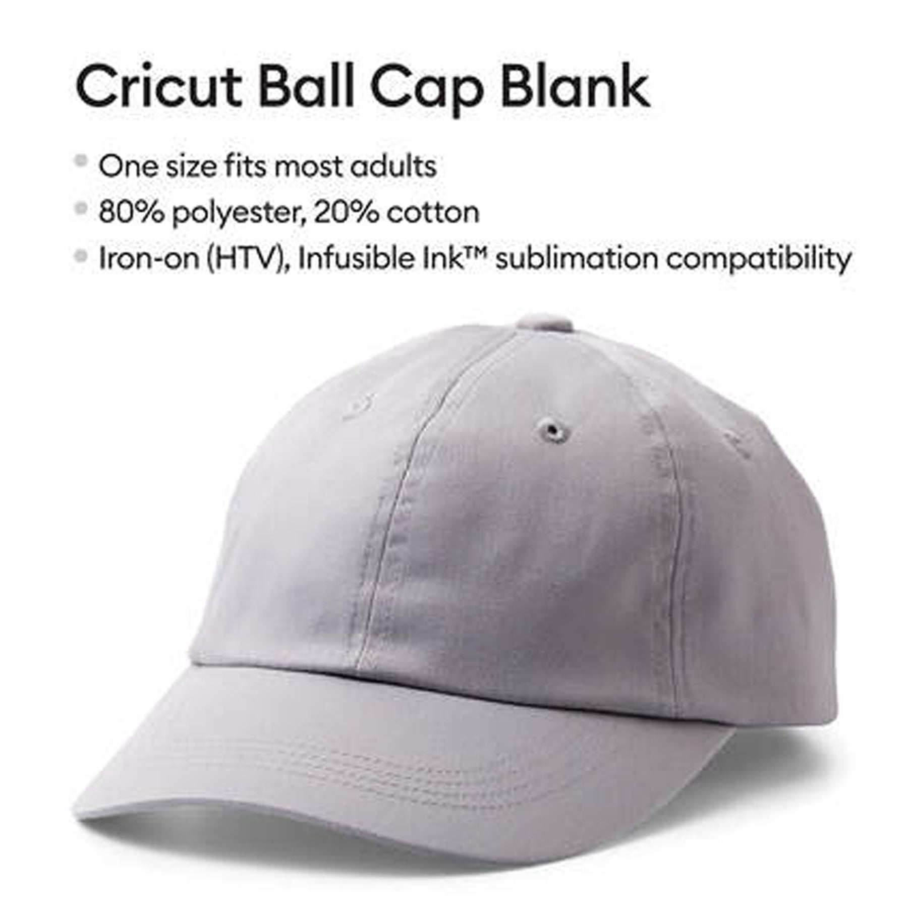 Crealive Cricut Baseball Cap (Ball Cap) - Grau Inhalt: 3 Cricut Baseball Cap (Ball Cap) Spezifikationen: Farbe: Grau Material: 80% Polyester / 20% Baumwolle Gestalte Dir Dein perfektes Cap. Gestalte sie mit leuchtenden Farben, auffälligen Bildern oder Deinem Lieblingsspruch. Erziele gleichbleibende, hochwertige Transferergebnisse mit Produkten zum Aufbügeln (HTV) und Infusible Ink Produkten.