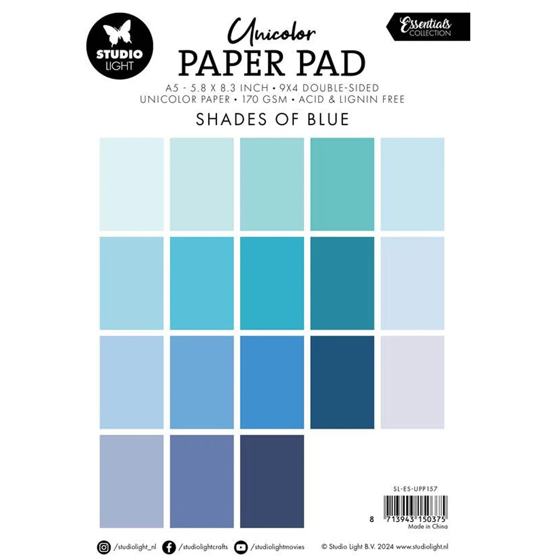 Crealive Papier Block 170 g/m2 - A5 - Shades of blue
Inhalt:
• Block mit insgesamt 36 Bogen
Spezifikationen:
• Grösse A5 (14.8 x 21 cm)
• 170 g/m2
• beidseitig bedruckt
• 18 Farben (2 Bogen pro Farbe)
• lignin- und säurefrei
Dieses Papier ist geeignet für:
• Karten-Verzierungen
• Plotten
• Scrapbooking
• Journaling
• Mixed Media
Aus diesem A5 Papier kannst Du leichte Mini-Karten, Grusskarten, kleine Umschläge gestalten oder sie für Tags, Rahmen für Fotos, Anhänger und vielem mehr einsetzen.
Schnei