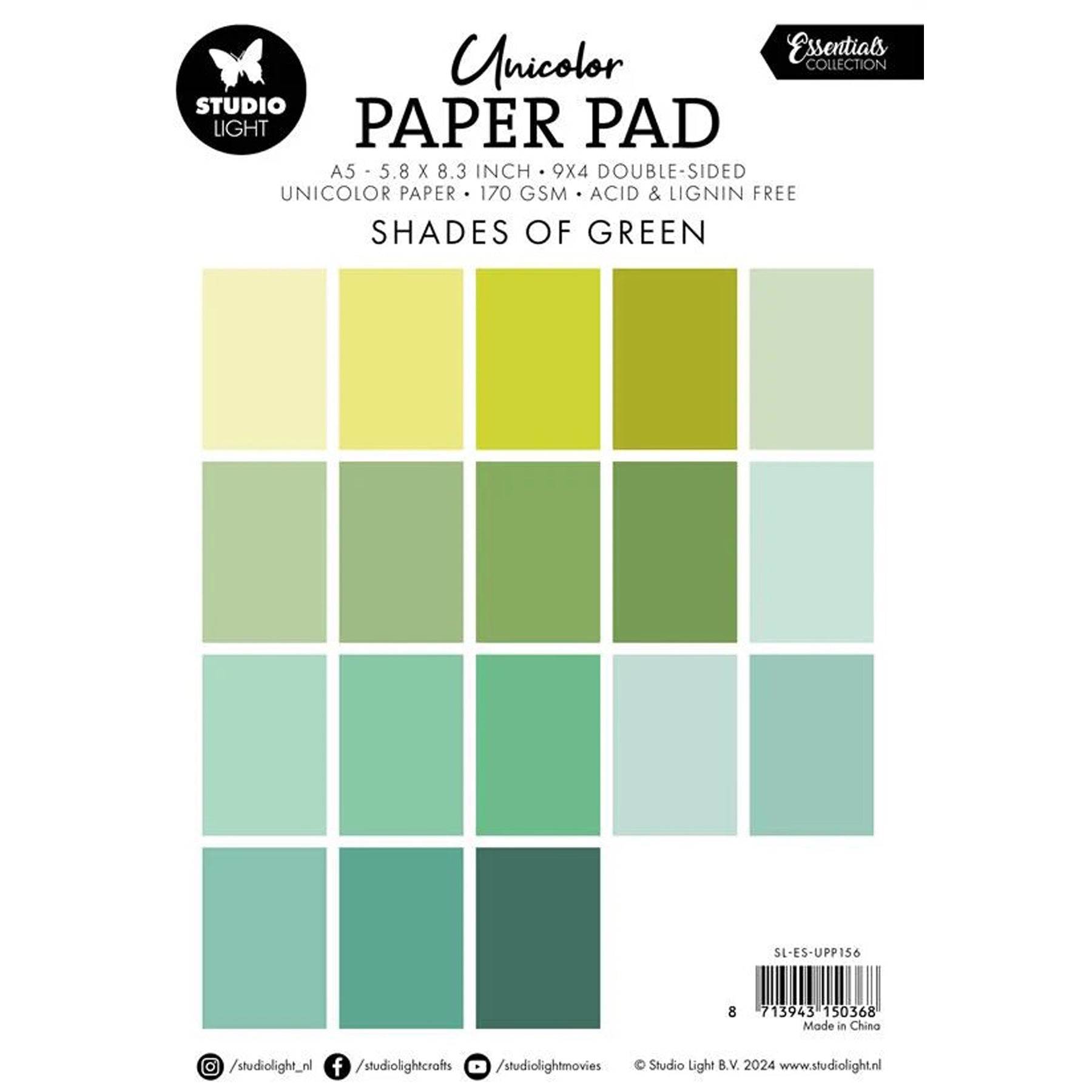 Crealive Papier Block 170 g/m2 - A5 - Shades of green
Inhalt:
• Block mit insgesamt 36 Bogen
Spezifikationen:
• Grösse A5 (14.8 x 21 cm)
• 170 g/m2
• beidseitig bedruckt
• 18 Farben (2 Bogen pro Farbe)
• lignin- und säurefrei
Dieses Papier ist geeignet für:
• Karten-Verzierungen
• Plotten
• Scrapbooking
• Journaling
• Mixed Media
Aus diesem A5 Papier kannst Du leichte Mini-Karten, Grusskarten, kleine Umschläge gestalten oder sie für Tags, Rahmen für Fotos, Anhänger und vielem mehr einsetzen.
Schne
