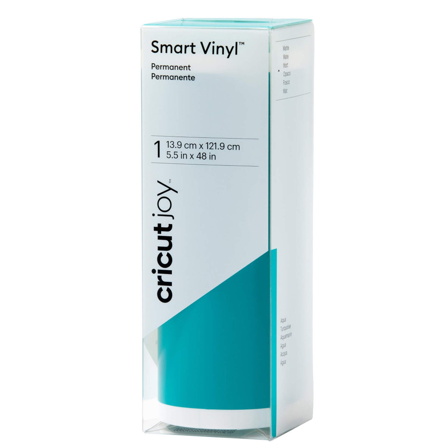 Crealive Cricut Joy Smart Vinylfolie Permanent - Aqua matt Die Smart Vinylfolie von Cricut funktioniert ohne Schneidematte. Du kannst sie also einfach in die Joy einlegen & loslegen. Sie lässt sich leicht Entgittern und mühelos übertragen. Inhalt: 1 Rolle Cricut Joy Smart Vinylfolie 13.9 x 121.9 cm (5.5" x 48") Spezifikationen: Cricut Joy Smart Vinylfolie Farbe: Aqua selbstklebend permanent; hält bis zu 3 Jahren Grösse: 13.9 x 121.9 cm (5.5" x 48") wasser- und lichtbeständig