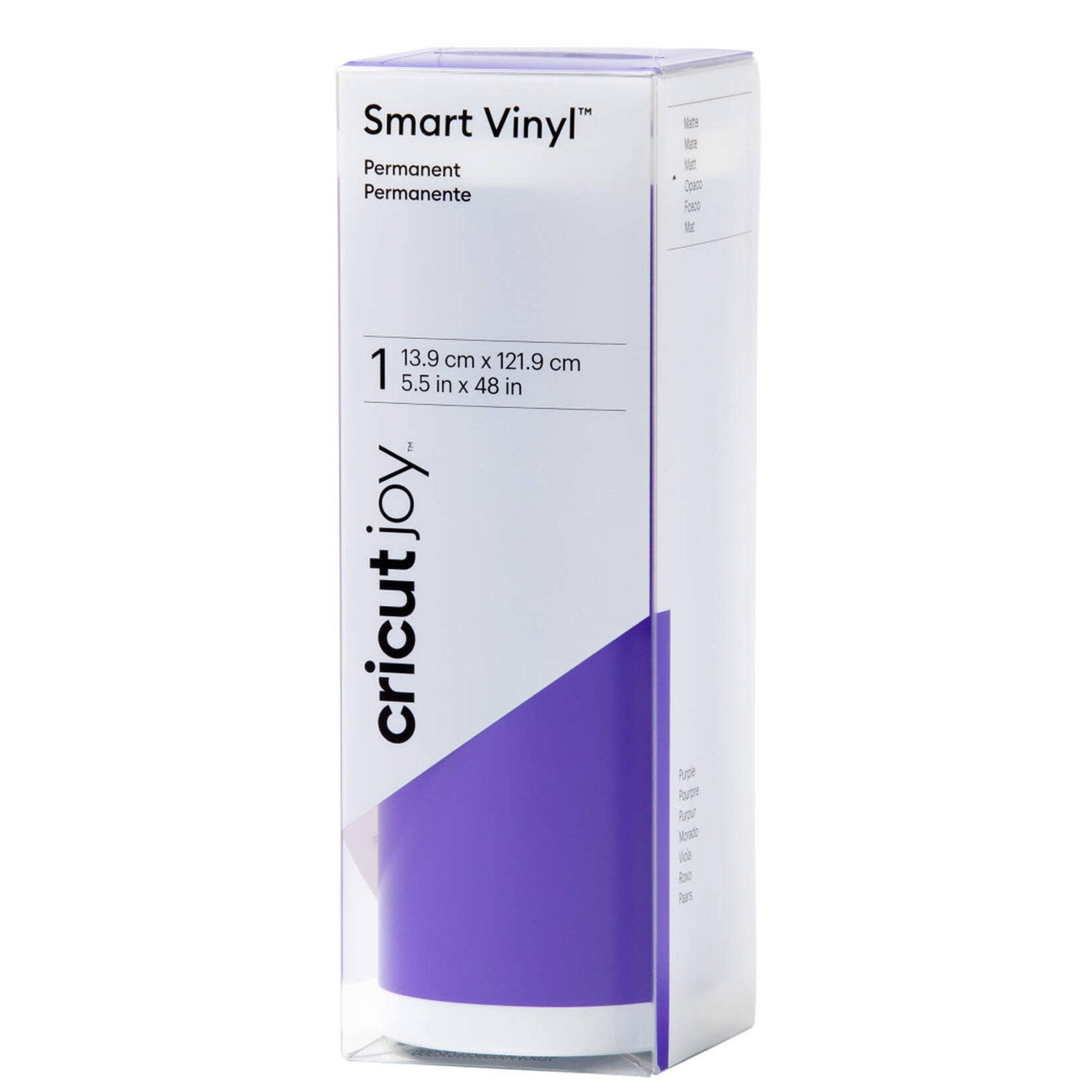Crealive Cricut Joy Smart Vinylfolie Permanent - Violett matt Die Smart Vinylfolie von Cricut funktioniert ohne Schneidematte. Du kannst sie also einfach in die Joy einlegen & loslegen. Sie lässt sich leicht Entgittern und mühelos übertragen. Inhalt: 1 Rolle Cricut Joy Smart Vinylfolie 13.9 x 121.9 cm (5.5" x 48") Spezifikationen: Cricut Joy Smart Vinylfolie Farbe: Violett selbstklebend permanent; hält bis zu 3 Jahren Grösse: 13.9 x 121.9 cm (5.5" x 48") wasser- und lichtbeständig