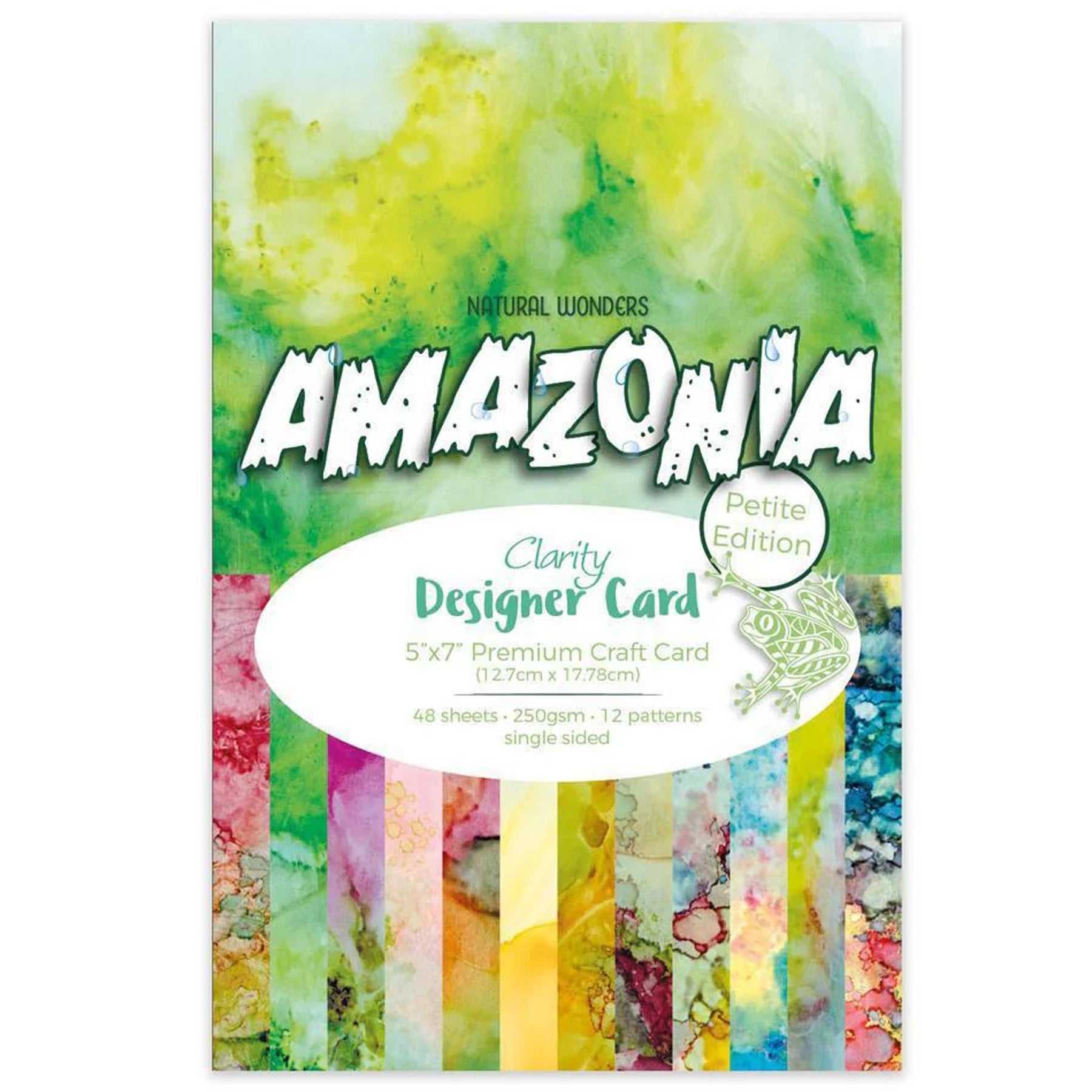 Crealive Design Cards 250 g/m2 - 5’’ x 7’’ - Amazonia
Spezifikationen:
• 48 Blätter
• 250 g/m2
• Grösse 5" x 7" (12.7 x 17.8 cm)
• einseitig bedruckt
Dieses Paper Pad ist geeignet für:
• Karten
• Verzierungen für Boxen, Geschenk-Verpackungen, etc.
• Plotten
• Stanzen
• Scrapbooking
• Mixed Media
• Journaling