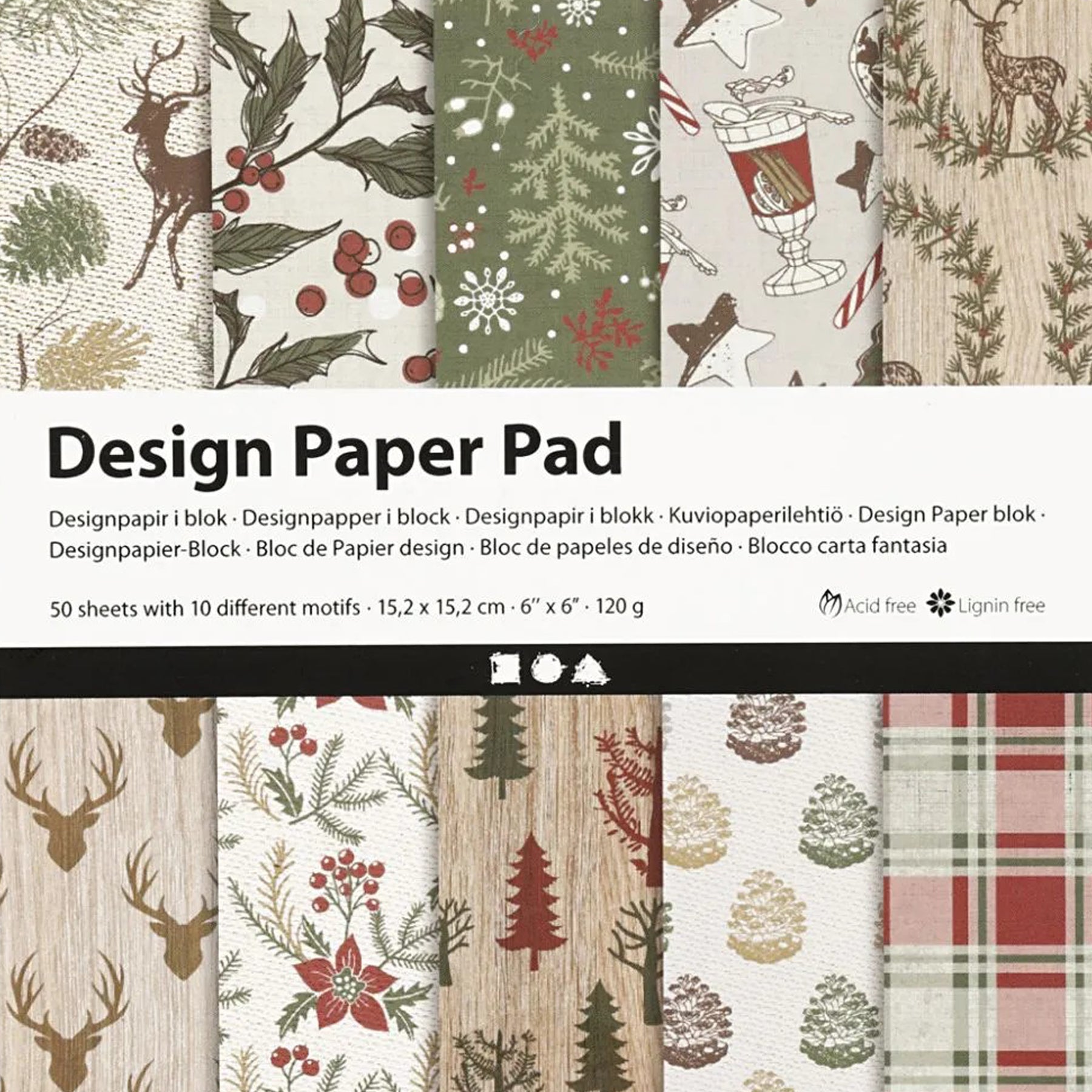 Crealive Design Paper Pad 120 g/m2 - 6’’ x 6’’ - Braun, Grün, Rot
Inhalt:
• 50 Bogen
• 10 Designs
• einseitig bedruckt
Spezifikationen:
• 6’’ x 6’’ (15.25 cm x 15.25 cm)
• 120 g/m2
• einseitig bedruckt
• säure- und ligninfrei
Dieses Designpapier / Motivpapier ist geeignet für:
• Karten-Verzierungen
• Verzierungen auf Boxen oder Geschenkanhänger
• Plotten
• Stanzen
• Scrapbooking
Das weihnachtliche Designpapier in Braun, Grün, Rot lädt zum kreativen Gestalten ein. Ganz tolle Designs für weihnachtliche