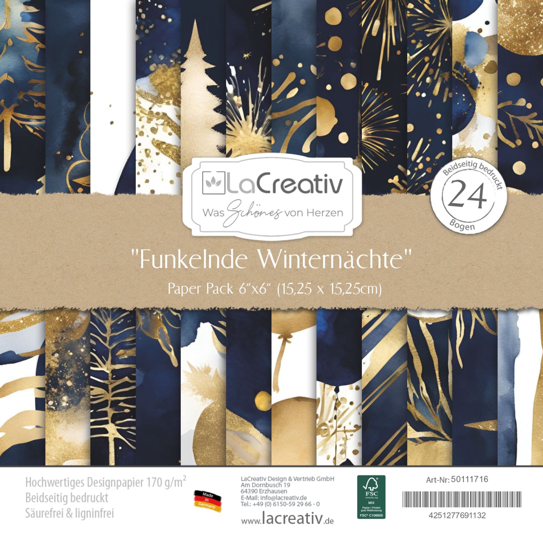 Crealive Designpapier 170 g/m2 - 6’’ x 6’’ - Funkelnde Winternächte
Inhalt:
• 24 Bogen
• 12 Designs
• beidseitig bedruckt
Spezifikationen:
• 6’’ x 6’’ (15.25 cm x 15.25 cm)
• 170 g/m2
• beidseitig bedruckt
• lässt sich gut schneiden
• säure- und ligninfrei
• qualitativ hochwertige Cardstock Qualität
• FSC Mix Credit zertifiziertes Papier
Dieses Designpapier / Motivpapier ist geeignet für:
• Karten
• Karten-Verzierungen
• Plotten
• Stanzen
• Prägen
• Scrapbooking