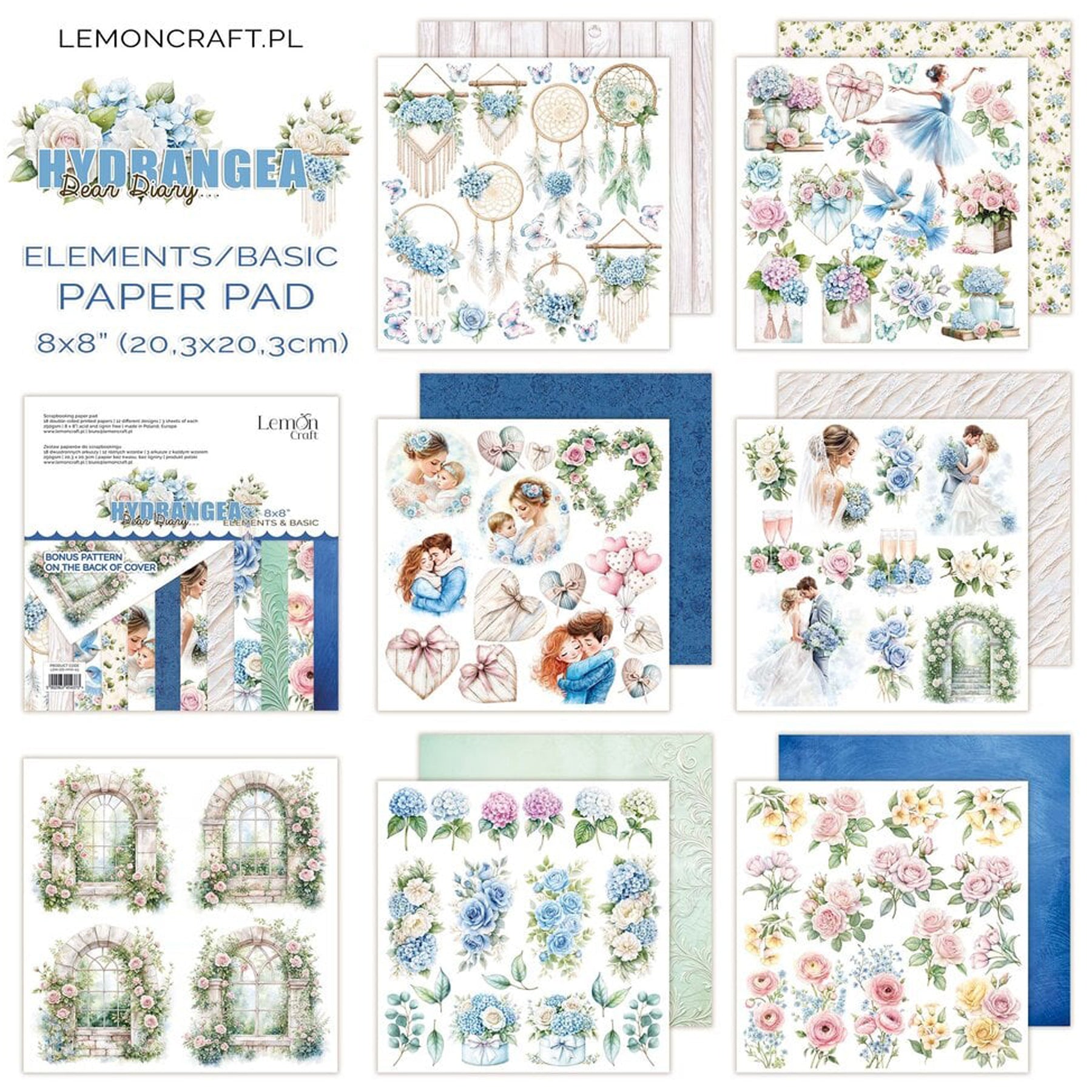 Crealive Designpapier 250 g/m2 - 8’’ x 8’’ - Dear Diary Hydrangea
Inhalt:
• 18 Blatt
• 12 Designs
Spezifikationen:
• 8’’ x 8’’ (20.3 cm x 20..3 cm)
• 250 g/m2
• beidseitig bedruckt
• säure- und ligninfrei
Dieses Paper Pad ist geeignet für:
• Karten
• Boxen
• 3D-Projekte
• Geschenkboxen & Verpackungen
• Plotten
• Scrapbooking