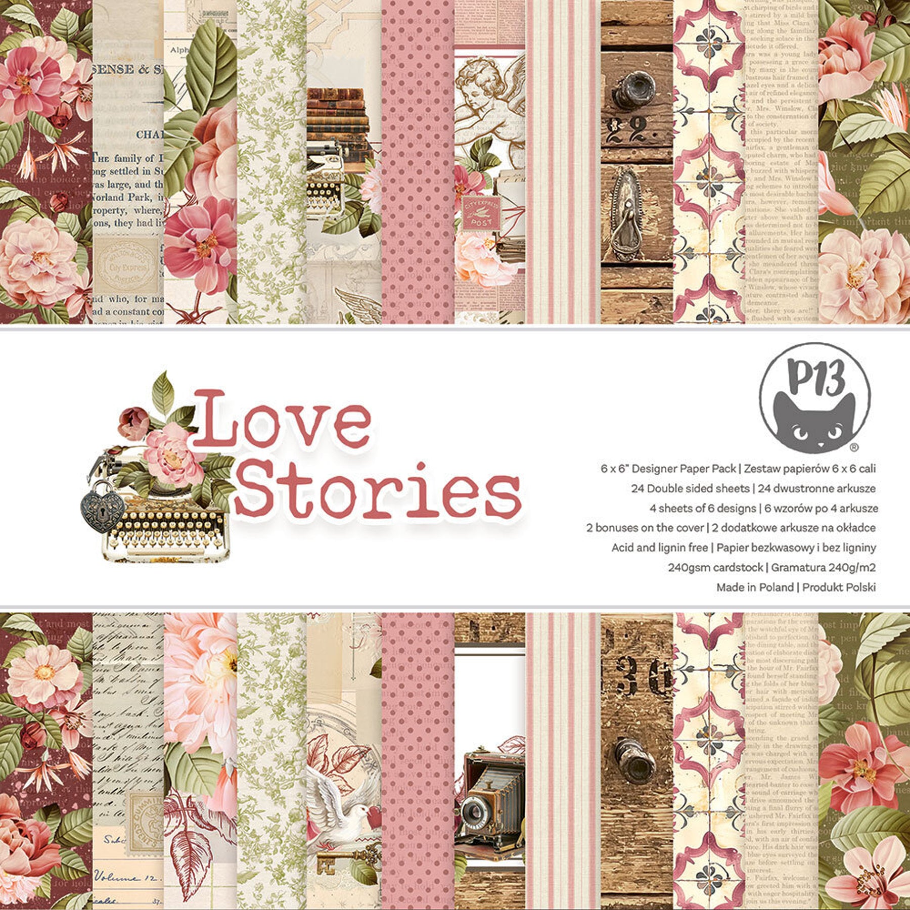 Crealive Designpapier 240 g/m2 - 6’’ x 6’’ - Love Stories
Inhalt:
• 24 Bogen
Spezifikationen:
• 24 Blätter
• 6 Designs
• 6’’ x 6’’ (15.25 cm x 15.25 cm)
• 240 g/m2
• beidseitig bedruckt
• lässt sich gut schneiden
• säure- und ligninfrei
• Marke: Piatek P13
Dieses Designpapier / Motivpapier ist geeignet für:
• Karten
• Kleine Verpackungen
• Plotten
• Stanzen
• Prägen
• Scrapbooking
• Mixed Media
• Journaling
