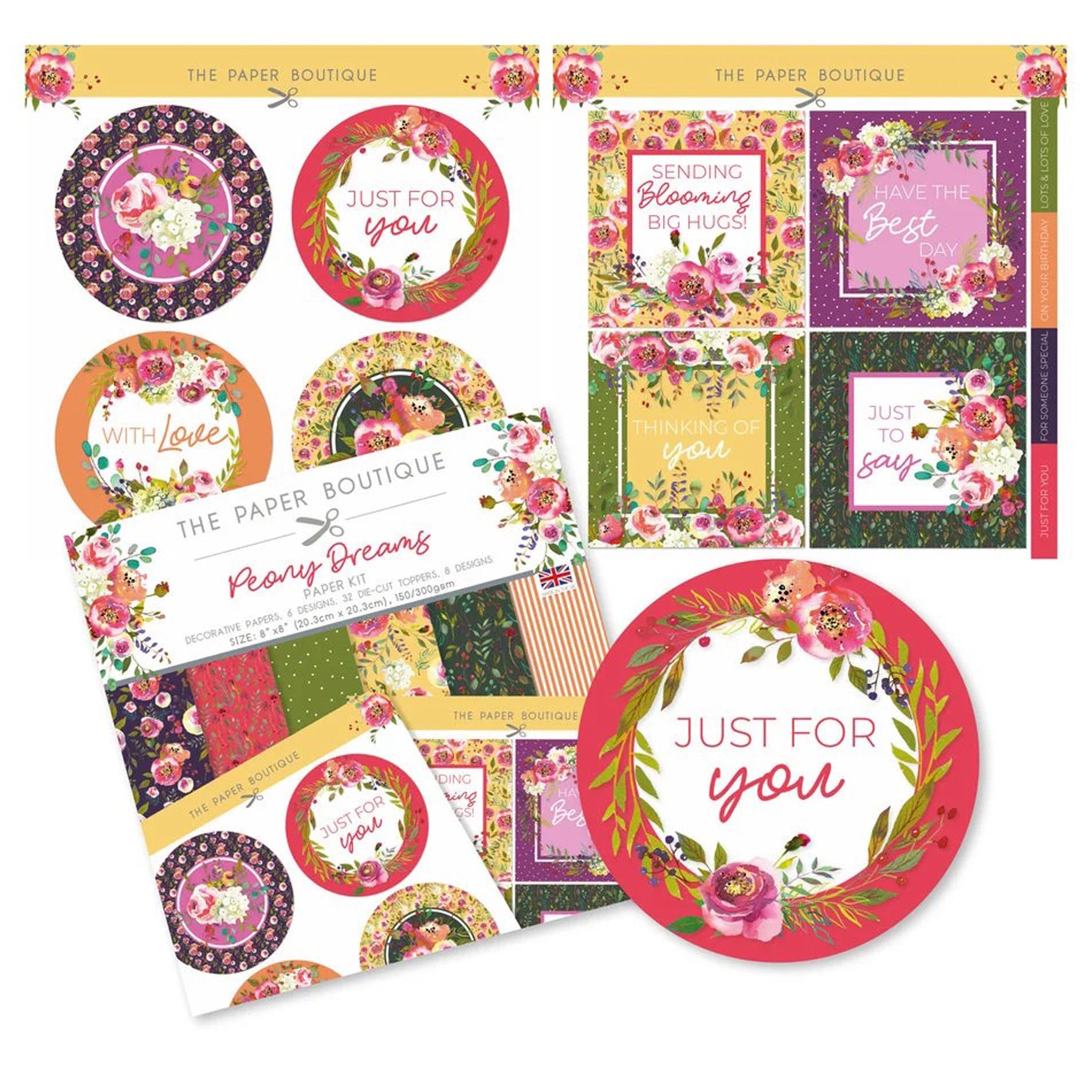 Crealive Design Papierset (Designpapier & Die Cut Toppers) - 8" x 8" - Peony Dreams
Spezifikationen:
• gemustertes Designpapier in 6 verschiedenen Designs
• 32 Die Cut Toppers (Stanzteile) in 8 verschiedenen Designs
• Grösse: 8’’ x 8’’ (20.3 cm x 20.3 cm)
• Designpapier: 150 g/m2
• Die Cut Toppers: 300 g/m2
• Marke: The Paper Boutique
Dieses Designpapier / Stanzteile (Die Cut) ist geeignet für:
• Briefe
• Verzierungen von Karten, Geschenkboxen & Verpackungen
• Scrapbooking
• Mixed Media
• Journaling