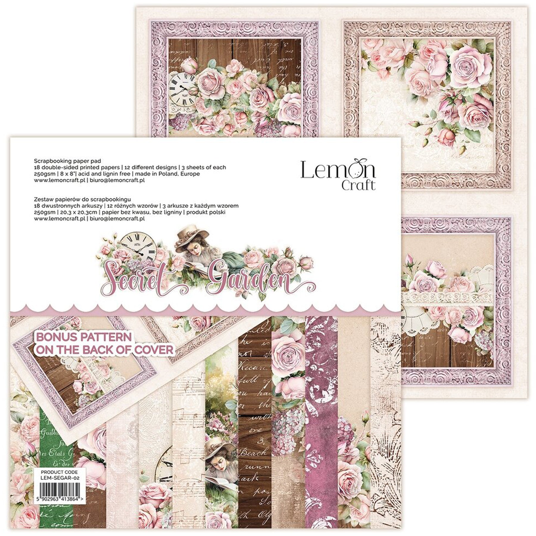 Crealive Designpapier 250 g/m2 - 8’’ x 8’’ - Secret Garden
Inhalt:
• 18 Blatt
• 12 Designs
Spezifikationen:
• 8’’ x 8’’ (20.3 cm x 20..3 cm)
• 250 g/m2
• beidseitig bedruckt
• säure- und ligninfrei
Dieses Paper Pad ist geeignet für:
• Karten
• Boxen
• 3D-Projekte
• Geschenkboxen & Verpackungen
• Plotten
• Scrapbooking