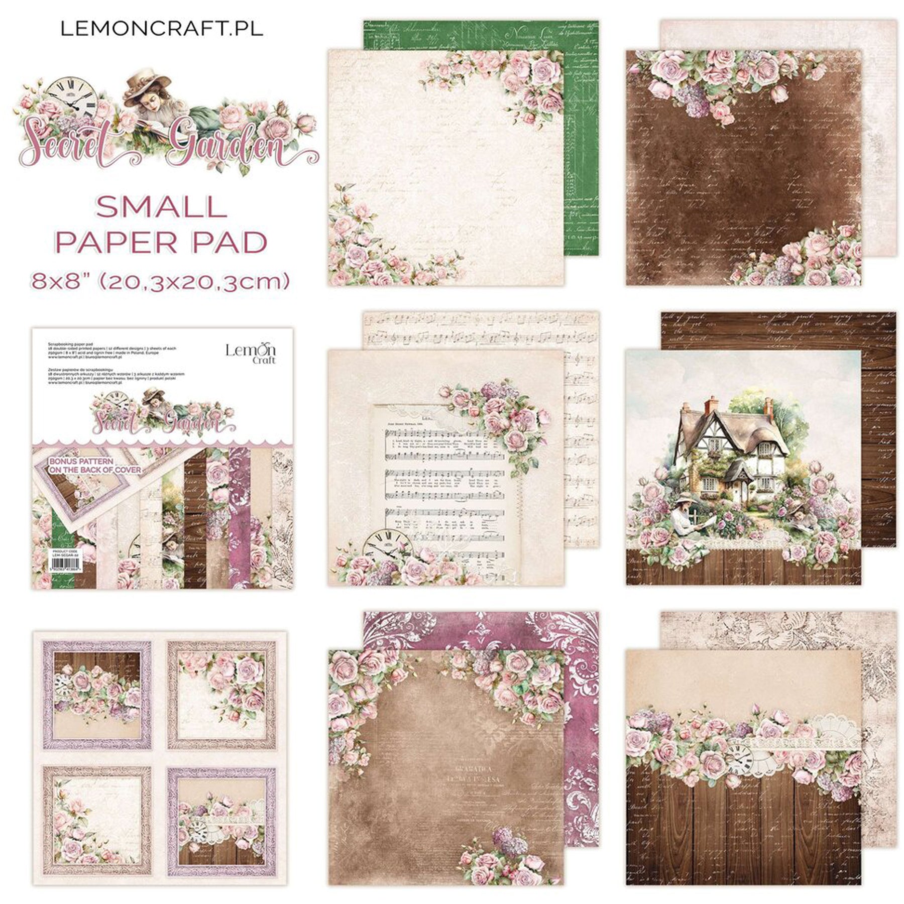Crealive Designpapier 250 g/m2 - 8’’ x 8’’ - Secret Garden
Inhalt:
• 18 Blatt
• 12 Designs
Spezifikationen:
• 8’’ x 8’’ (20.3 cm x 20..3 cm)
• 250 g/m2
• beidseitig bedruckt
• säure- und ligninfrei
Dieses Paper Pad ist geeignet für:
• Karten
• Boxen
• 3D-Projekte
• Geschenkboxen & Verpackungen
• Plotten
• Scrapbooking