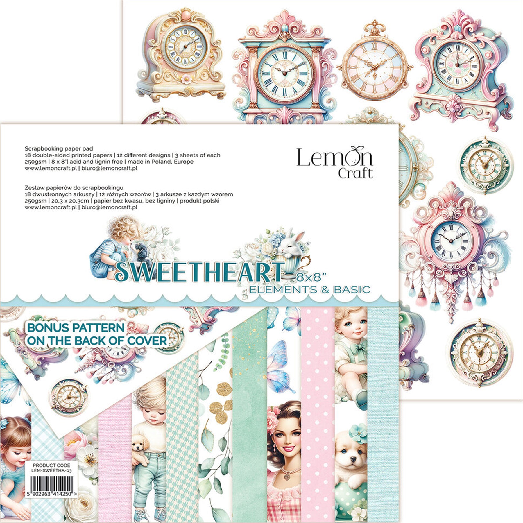 Crealive Designpapier 250 g/m2 - 8’’ x 8’’ - Sweetheart
Inhalt:
• 18 Blatt
• 12 Designs
Spezifikationen:
• 8’’ x 8’’ (20.3 cm x 20..3 cm)
• 250 g/m2
• beidseitig bedruckt
• säure- und ligninfrei
Dieses Paper Pad ist geeignet für:
• Karten
• Boxen
• 3D-Projekte
• Geschenkboxen & Verpackungen
• Plotten
• Scrapbooking