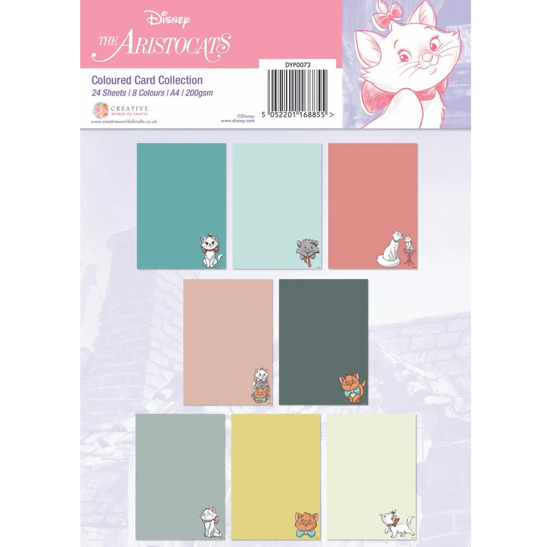 Crealive Disney Papierblock 200 g/m2 - A4 - Aristocats
Spezifikationen:
• 24 Blätter
• 8 Designs / Farben
• A4 (21.0 cm x 29.7 cm)
• 200 g/m2
• säure- und ligninfrei
Dieses Designpapier ist geeignet für:
• Karten
• Verzierungen von Geschenkboxen & Verpackungen
• Plotten
• Stanzen
• Scrapbooking
• Mixed Media
• Journaling
• Basteln mit Kinder
Dieses Disney Motivpapier der Aristocats in 8 pastelligen Farben ist eine tolle Basis für Karten, Scrapbooking, Journaling, als Dekoration auf deinen Geschenkbox