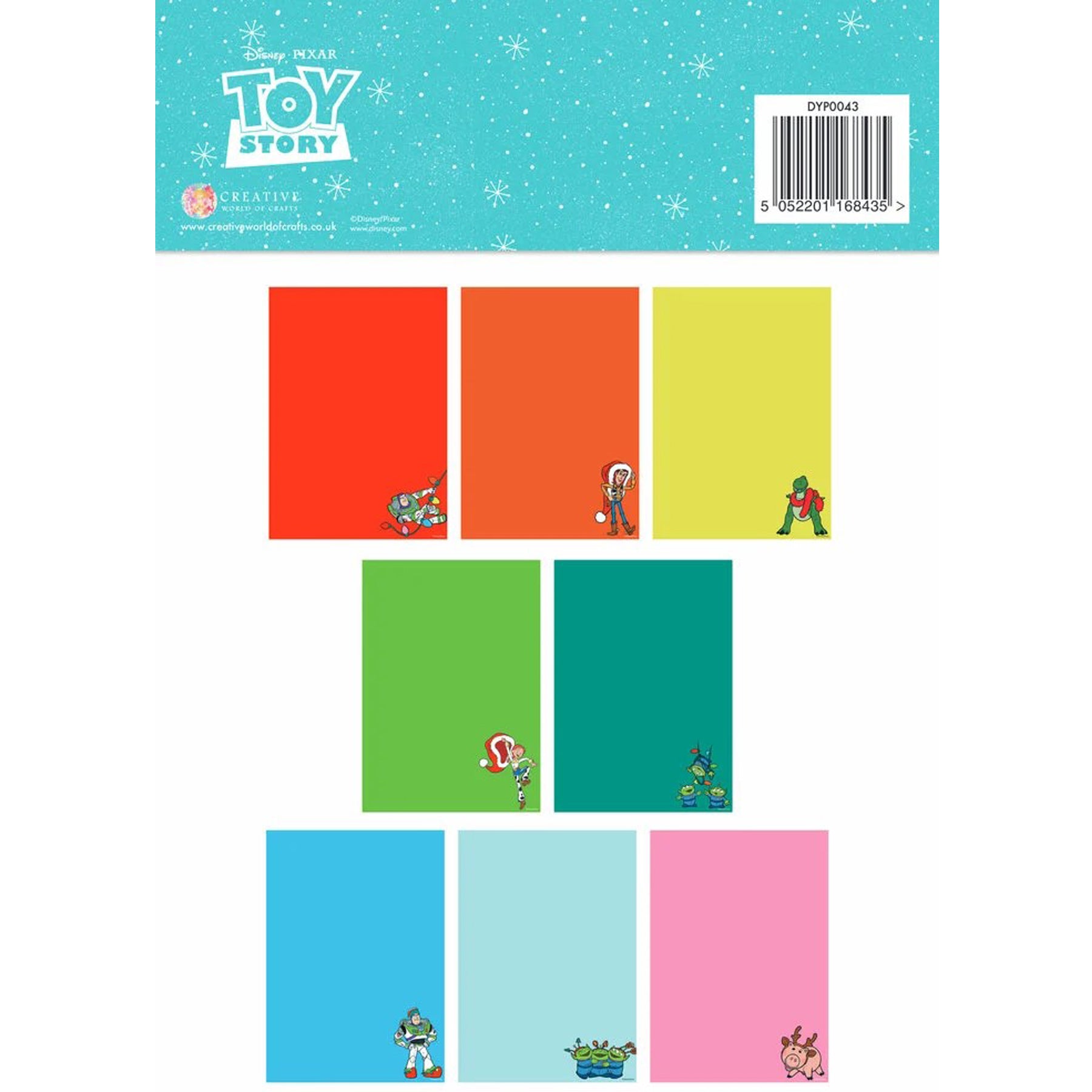Crealive Disney Papierblock 200 g/m2 - A4 - Toy Story
Spezifikationen:
• 24 Blätter
• 8 Designs / Farben
• A4 (21.0 cm x 29.7 cm)
• 200 g/m2
• säure- und ligninfrei
Dieses Designpapier ist geeignet für:
• Karten
• Verzierungen von Geschenkboxen & Verpackungen
• Plotten
• Stanzen
• Scrapbooking
• Mixed Media
• Journaling
• Basteln mit Kinder
Dieses weihnachtliche Disney Motivpapier mit der Toy Story Figuren in 8 Farben ist eine tolle Basis für Karten, Scrapbooking, Journaling, als Dekoration auf deinen
