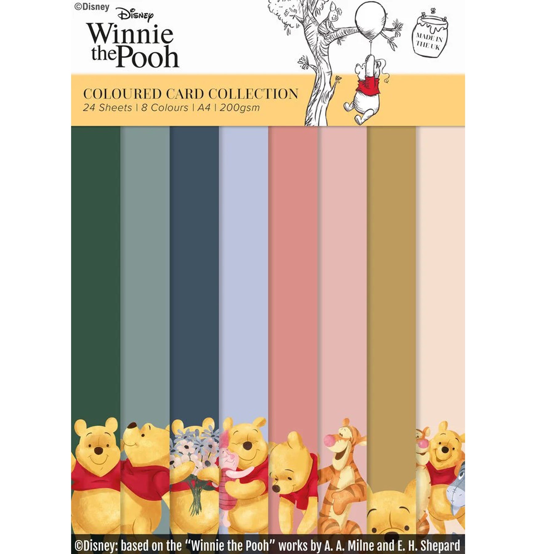 Crealive Disney Papierblock 200 g/m2 - A4 - Winnie Puuh
Spezifikationen:
• 24 Blätter
• 8 Designs / Farben
• A4 (21.0 cm x 29.7 cm)
• 200 g/m2
• säure- und ligninfrei
Dieses Designpapier ist geeignet für:
• Karten
• Verzierungen von Geschenkboxen & Verpackungen
• Plotten
• Stanzen
• Scrapbooking
• Mixed Media
• Journaling
• Basteln mit Kinder
Dieses Disney Motivpapier mit dem süssen Bär Winnie Puuh in 8 Farben ist eine tolle Basis für Karten, Scrapbooking, Journaling, als Dekoration auf deinen Gesche