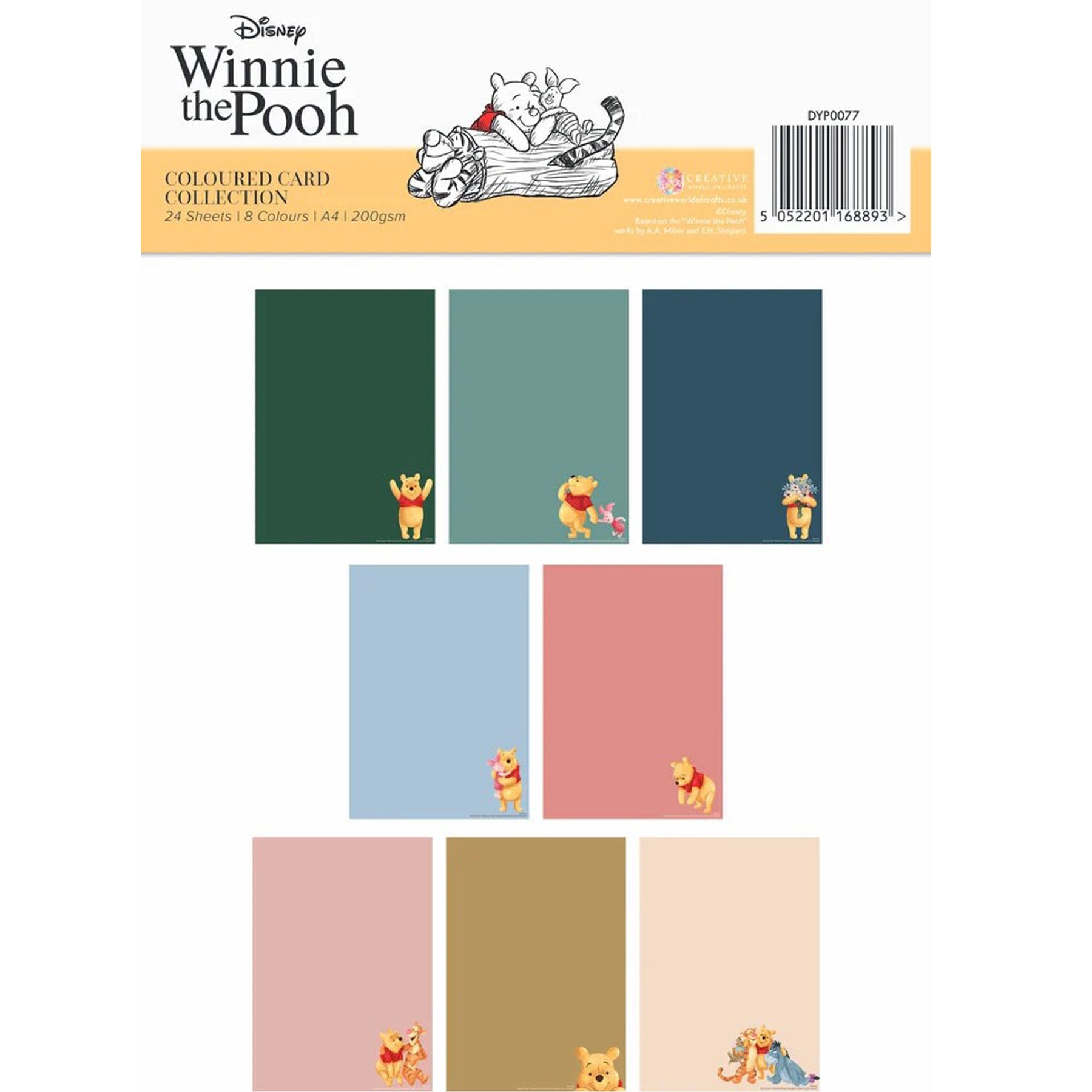 Crealive Disney Papierblock 200 g/m2 - A4 - Winnie Puuh
Spezifikationen:
• 24 Blätter
• 8 Designs / Farben
• A4 (21.0 cm x 29.7 cm)
• 200 g/m2
• säure- und ligninfrei
Dieses Designpapier ist geeignet für:
• Karten
• Verzierungen von Geschenkboxen & Verpackungen
• Plotten
• Stanzen
• Scrapbooking
• Mixed Media
• Journaling
• Basteln mit Kinder
Dieses Disney Motivpapier mit dem süssen Bär Winnie Puuh in 8 Farben ist eine tolle Basis für Karten, Scrapbooking, Journaling, als Dekoration auf deinen Gesche