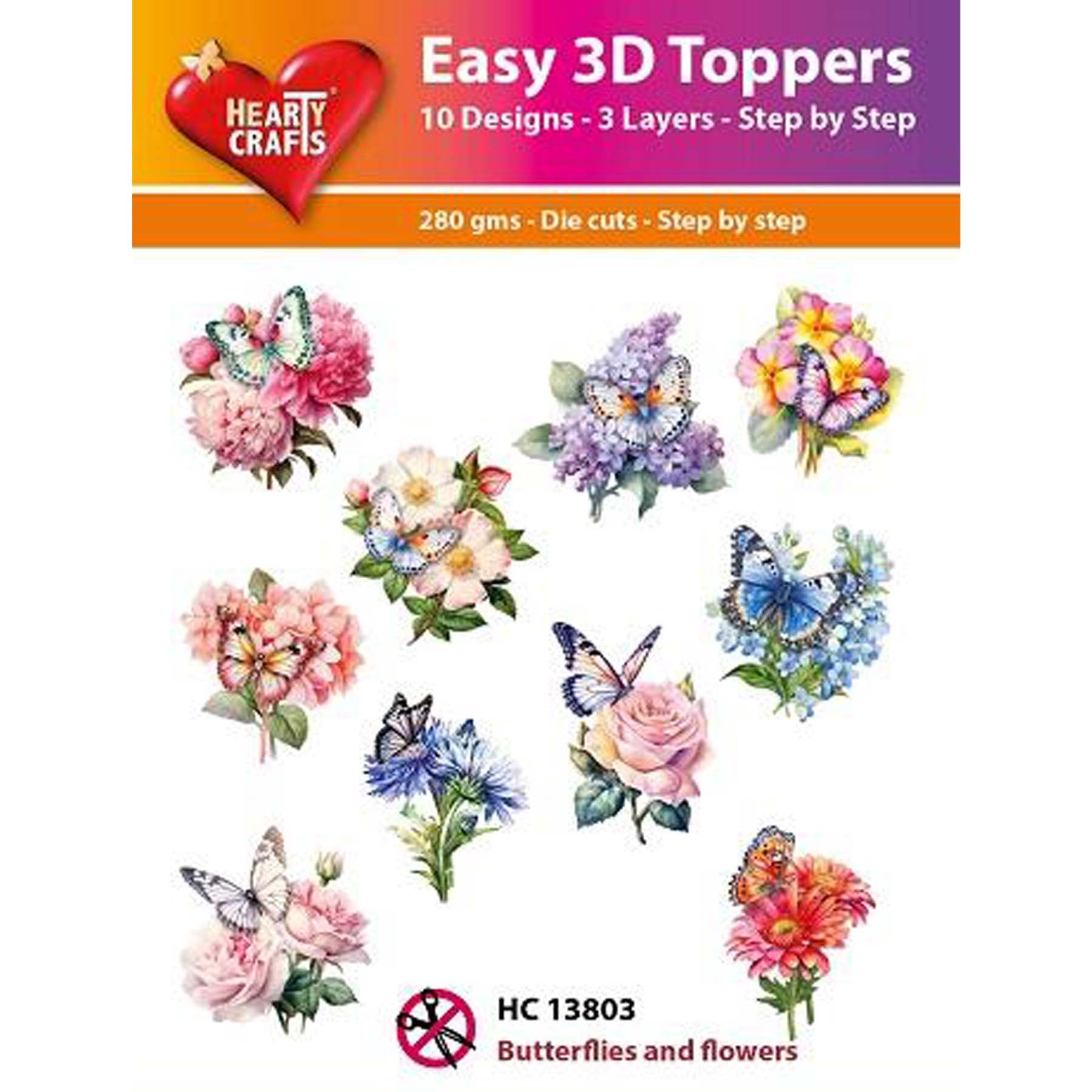 Crealive 3D Topper / Aufsatz - Butterflies and flowers
Inhalt:
• 10 verschiedene 3D Designs
Spezifikationen:
• Grösse: 1 Design ca. 8 x 8 cm
• Papiergewicht: 280 g/m2
• jedes Design besteht aus 3 gestanzten Teilen (jeweils separat abgepackt)
• feine Glitzer-Verzierungen
Diese Aufsätze sind geeignet für:
• Karten
• Verzierungen für Boxen, Geschenk-Verpackungen, Geschenktaschen, etc.
• Scrapbooking
• Mixed Media
• Journaling
Dieser 3D Bastelaufsatz macht das Basteln einfach und bereitet Spass. Mit den