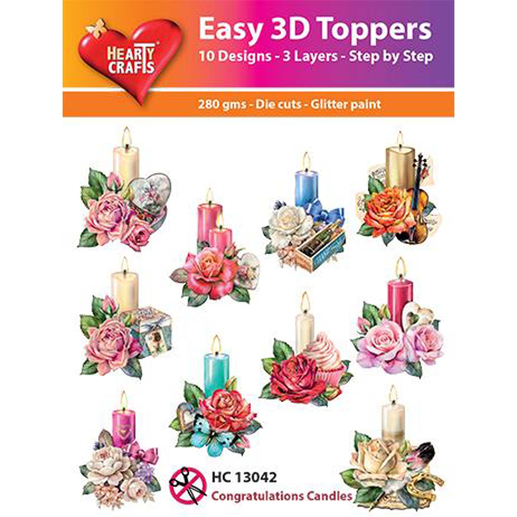 Crealive 3D Topper / Aufsatz - Congratulations Candles
Inhalt:
• 10 verschiedene 3D Designs
Spezifikationen:
• Grösse: 1 Design ca. 8 x 8 cm
• Papiergewicht: 280 g/m2
• jedes Design besteht aus 3 gestanzten Teilen (jeweils separat abgepackt)
• feine Glitzer-Verzierungen
Diese Aufsätze sind geeignet für:
• Karten
• Verzierungen für Boxen, Geschenk-Verpackungen, Geschenktaschen, etc.
• Scrapbooking
• Mixed Media
• Journaling
Dieser 3D Bastelaufsatz macht das Basteln einfach und bereitet Spass. Mit den