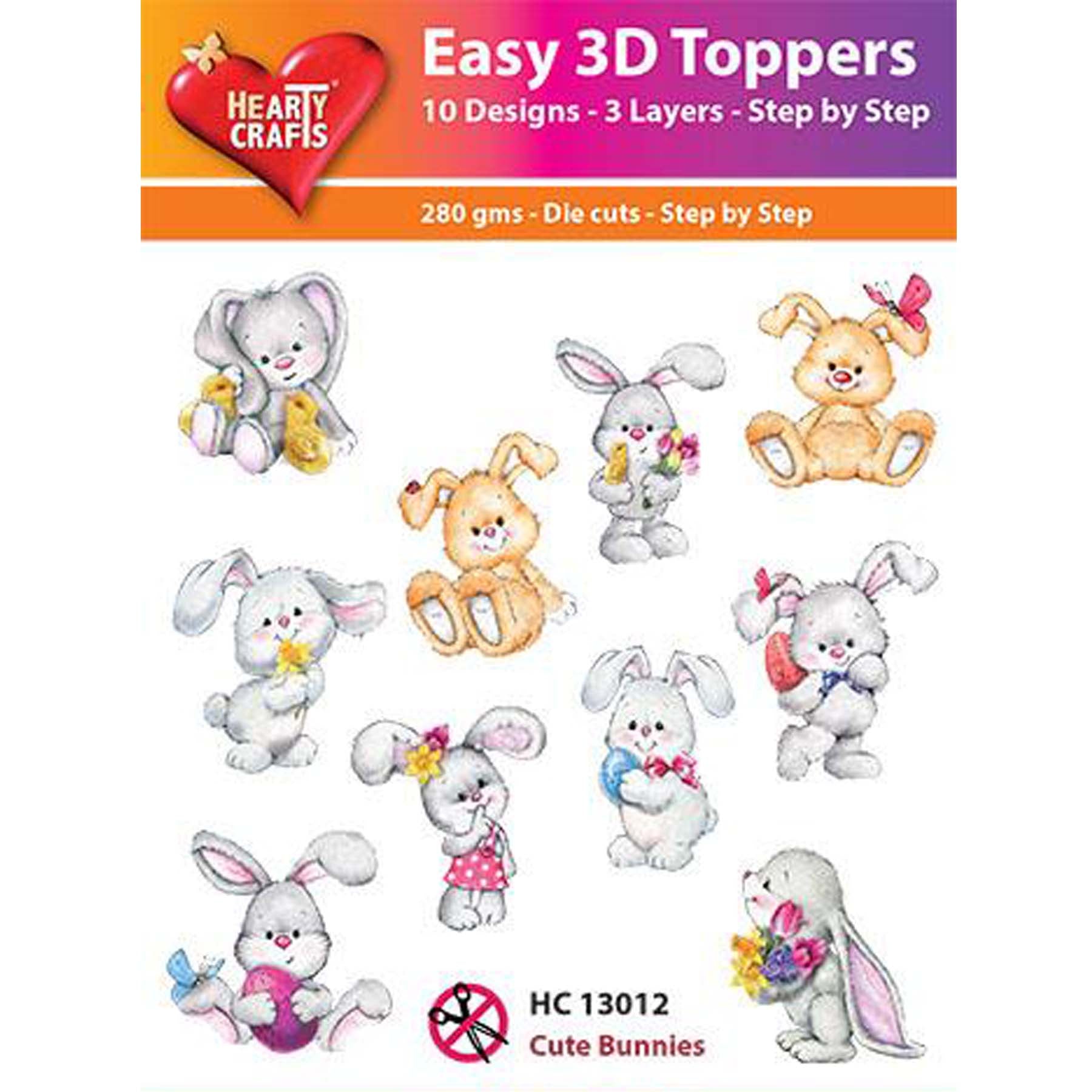 Crealive 3D Topper / Aufsatz - Cute Bunnies
Inhalt:
• 10 verschiedene 3D Designs
Spezifikationen:
• Grösse: 1 Design ca. 8 x 8 cm
• Papiergewicht: 280 g/m2
• jedes Design besteht aus 3 gestanzten Teilen (jeweils separat abgepackt)
• feine Glitzer-Verzierungen
Diese Aufsätze sind geeignet für:
• Karten
• Verzierungen für Boxen, Geschenk-Verpackungen, Geschenktaschen, etc.
• Scrapbooking
• Mixed Media
• Journaling
Dieser 3D Bastelaufsatz macht das Basteln einfach und bereitet Spass. Mit den 3D-Designs