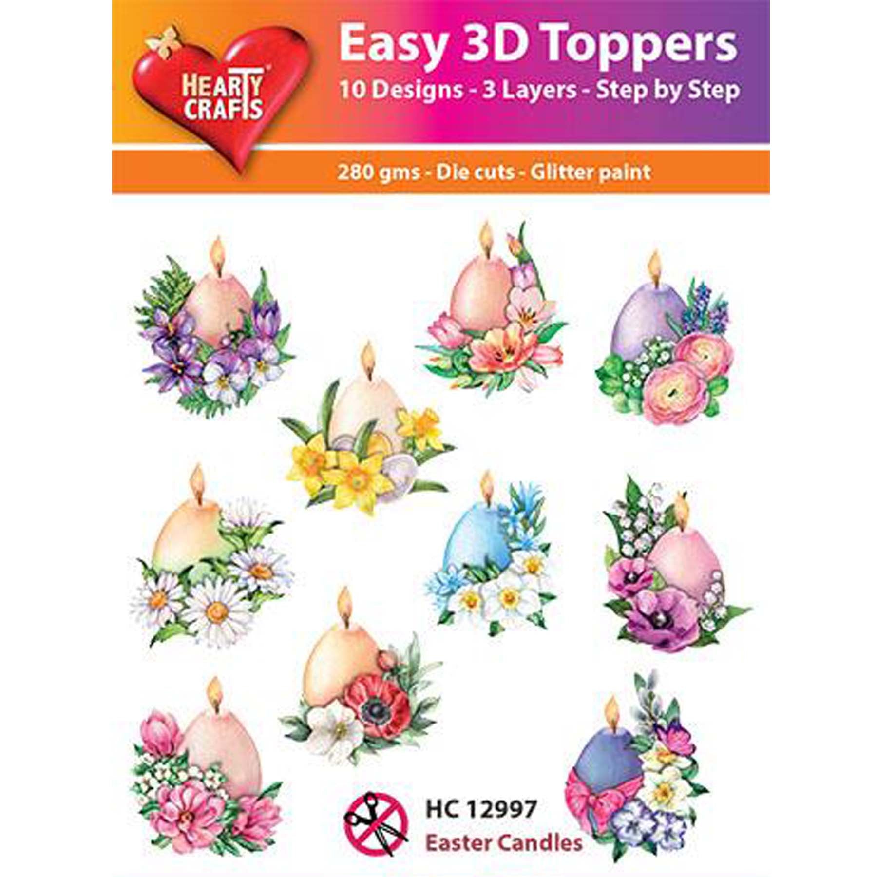 Crealive 3D Topper / Aufsatz - Easter Candles
Inhalt:
• 10 verschiedene 3D Designs
Spezifikationen:
• Grösse: 1 Design ca. 8 x 8 cm
• Papiergewicht: 280 g/m2
• jedes Design besteht aus 3 gestanzten Teilen (jeweils separat abgepackt)
• feine Glitzer-Verzierungen
Diese Aufsätze sind geeignet für:
• Karten
• Verzierungen für Boxen, Geschenk-Verpackungen, Geschenktaschen, etc.
• Scrapbooking
• Mixed Media
• Journaling
Dieser 3D Bastelaufsatz macht das Basteln einfach und bereitet Spass. Mit den 3D-Desig