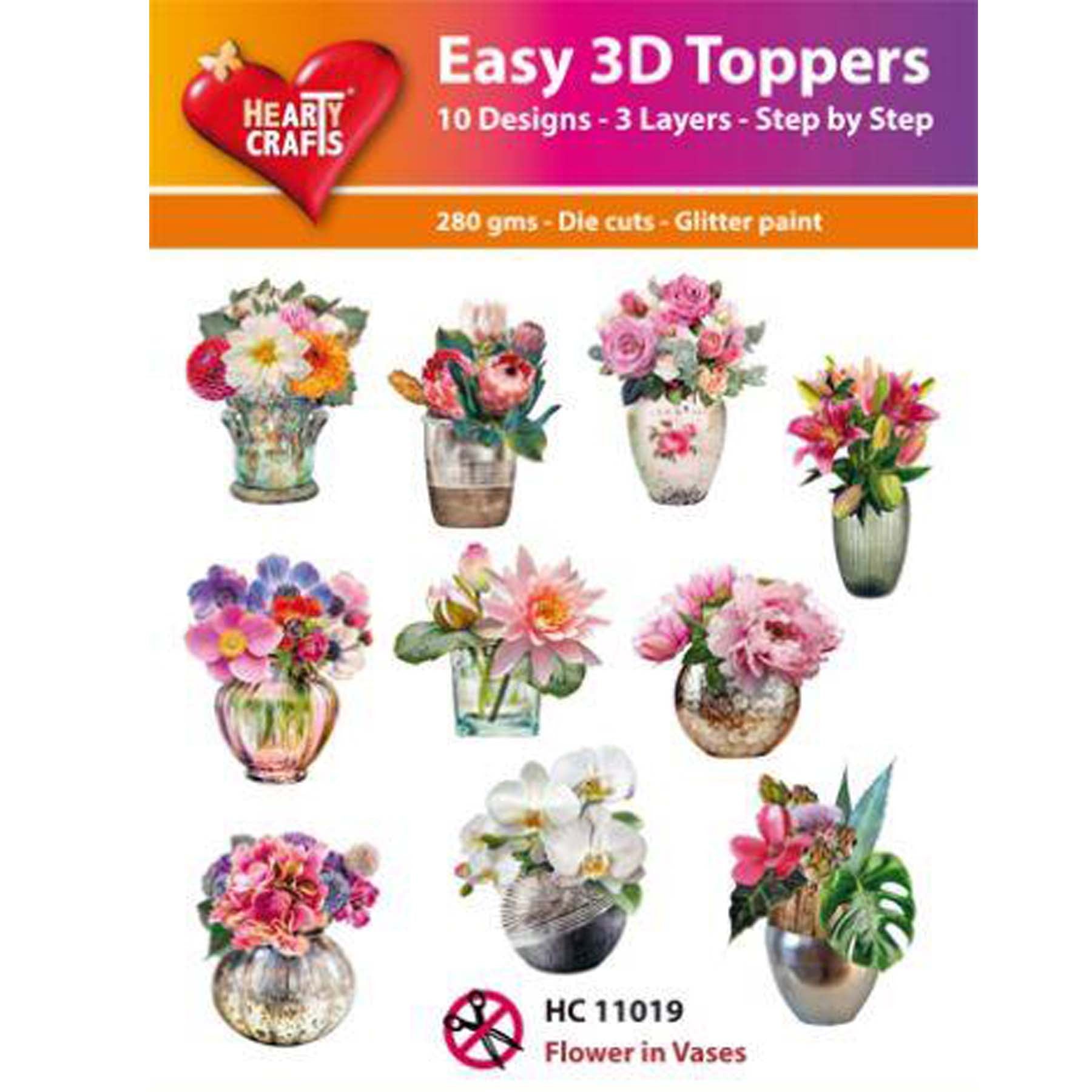 Crealive 3D Topper / Aufsatz - Flower in Vases
Inhalt:
• 10 verschiedene 3D Designs
Spezifikationen:
• Grösse: 1 Design ca. 8 x 8 cm
• Papiergewicht: 280 g/m2
• jedes Design besteht aus 3 gestanzten Teilen (jeweils separat abgepackt)
• feine Glitzer-Verzierungen
Diese Aufsätze sind geeignet für:
• Karten
• Verzierungen für Boxen, Geschenk-Verpackungen, Geschenktaschen, etc.
• Scrapbooking
• Mixed Media
• Journaling
Dieser 3D Bastelaufsatz macht das Basteln einfach und bereitet Spass. Mit den 3D-Desi