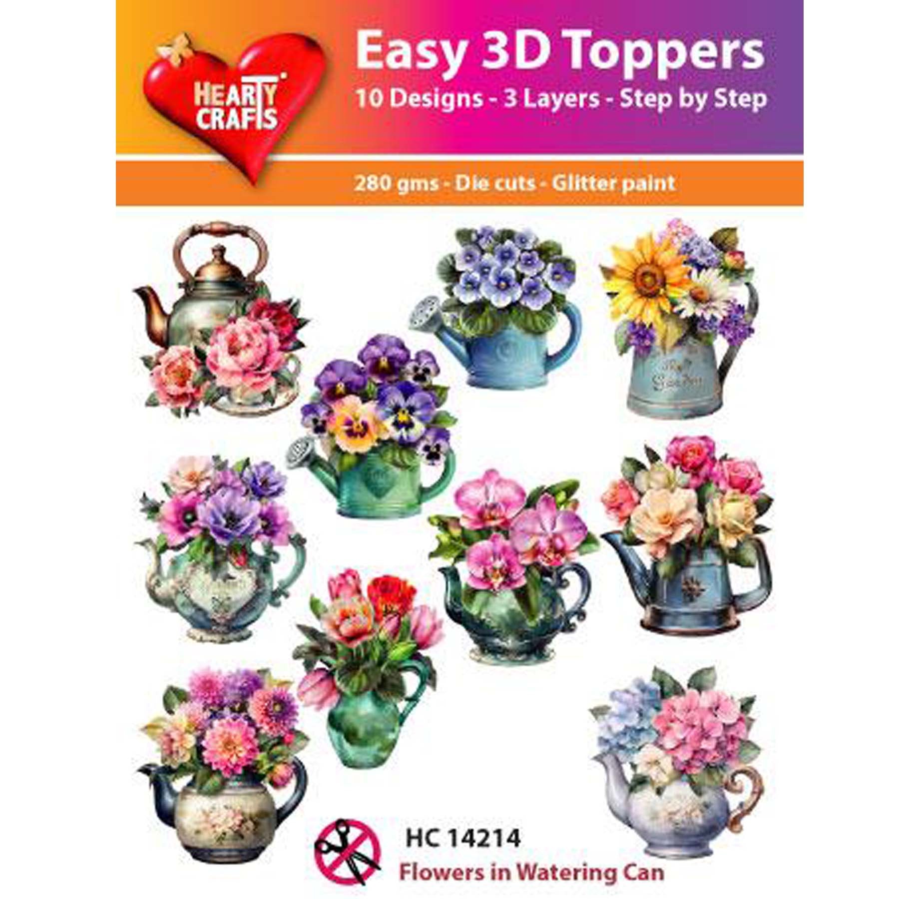 Crealive 3D Topper / Aufsatz - Flowers in Watering Can
Inhalt:
• 10 verschiedene 3D Designs
Spezifikationen:
• Grösse: 1 Design ca. 8 x 8 cm
• Papiergewicht: 280 g/m2
• jedes Design besteht aus 3 gestanzten Teilen (jeweils separat abgepackt)
• feine Glitzer-Verzierungen
Diese Aufsätze sind geeignet für:
• Karten
• Verzierungen für Boxen, Geschenk-Verpackungen, Geschenktaschen, etc.
• Scrapbooking
• Mixed Media
• Journaling
Dieser 3D Bastelaufsatz macht das Basteln einfach und bereitet Spass. Mit den