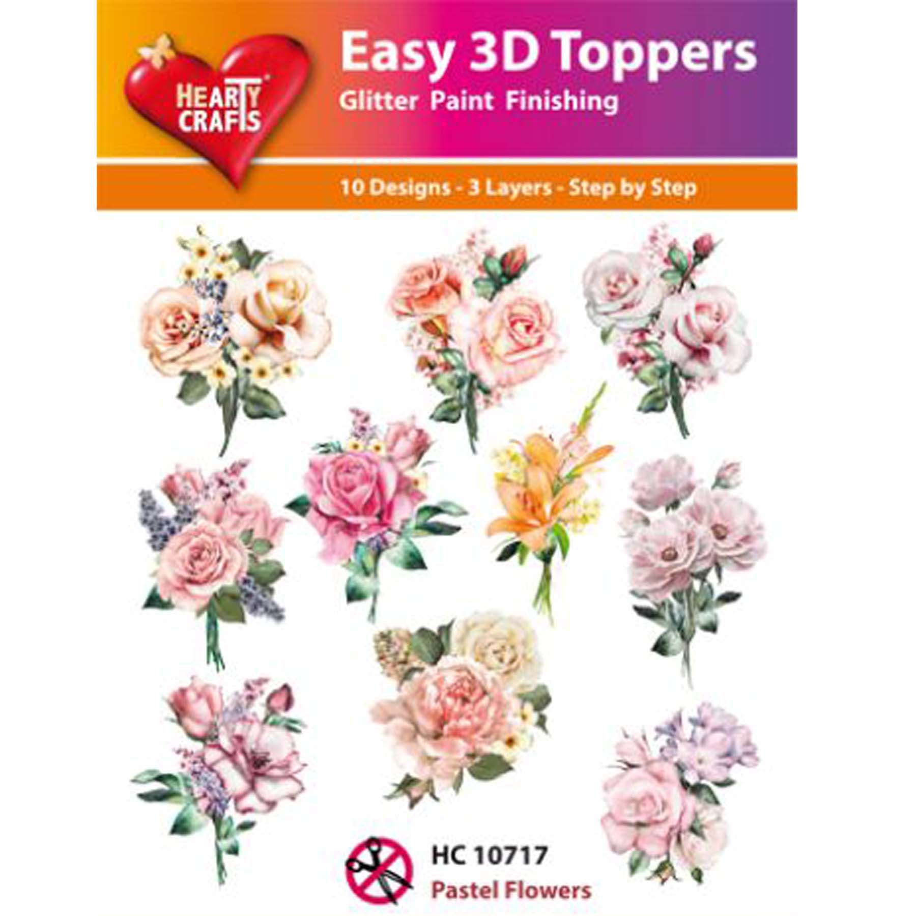 Crealive 3D Topper / Aufsatz - Pastel Flowers
Inhalt:
• 10 verschiedene 3D Designs
Spezifikationen:
• Grösse: 1 Design ca. 8 x 8 cm
• Papiergewicht: 280 g/m2
• jedes Design besteht aus 3 gestanzten Teilen (jeweils separat abgepackt)
• feine Glitzer-Verzierungen
Diese Aufsätze sind geeignet für:
• Karten
• Verzierungen für Boxen, Geschenk-Verpackungen, Geschenktaschen, etc.
• Scrapbooking
• Mixed Media
• Journaling
Dieser 3D Bastelaufsatz macht das Basteln einfach und bereitet Spass. Mit den 3D-Desig