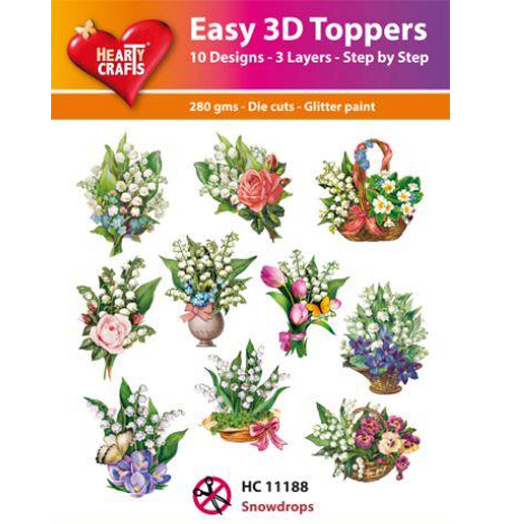 Crealive 3D Topper / Aufsatz - Snowdrops
Inhalt:
• 10 verschiedene 3D Designs
Spezifikationen:
• Grösse: 1 Design ca. 8 x 8 cm
• Papiergewicht: 280 g/m2
• jedes Design besteht aus 3 gestanzten Teilen (jeweils separat abgepackt)
• feine Glitzer-Verzierungen
Diese Aufsätze sind geeignet für:
• Karten
• Verzierungen für Boxen, Geschenk-Verpackungen, Geschenktaschen, etc.
• Scrapbooking
• Mixed Media
• Journaling
Dieser 3D Bastelaufsatz macht das Basteln einfach und bereitet Spass. Mit den 3D-Designs ka