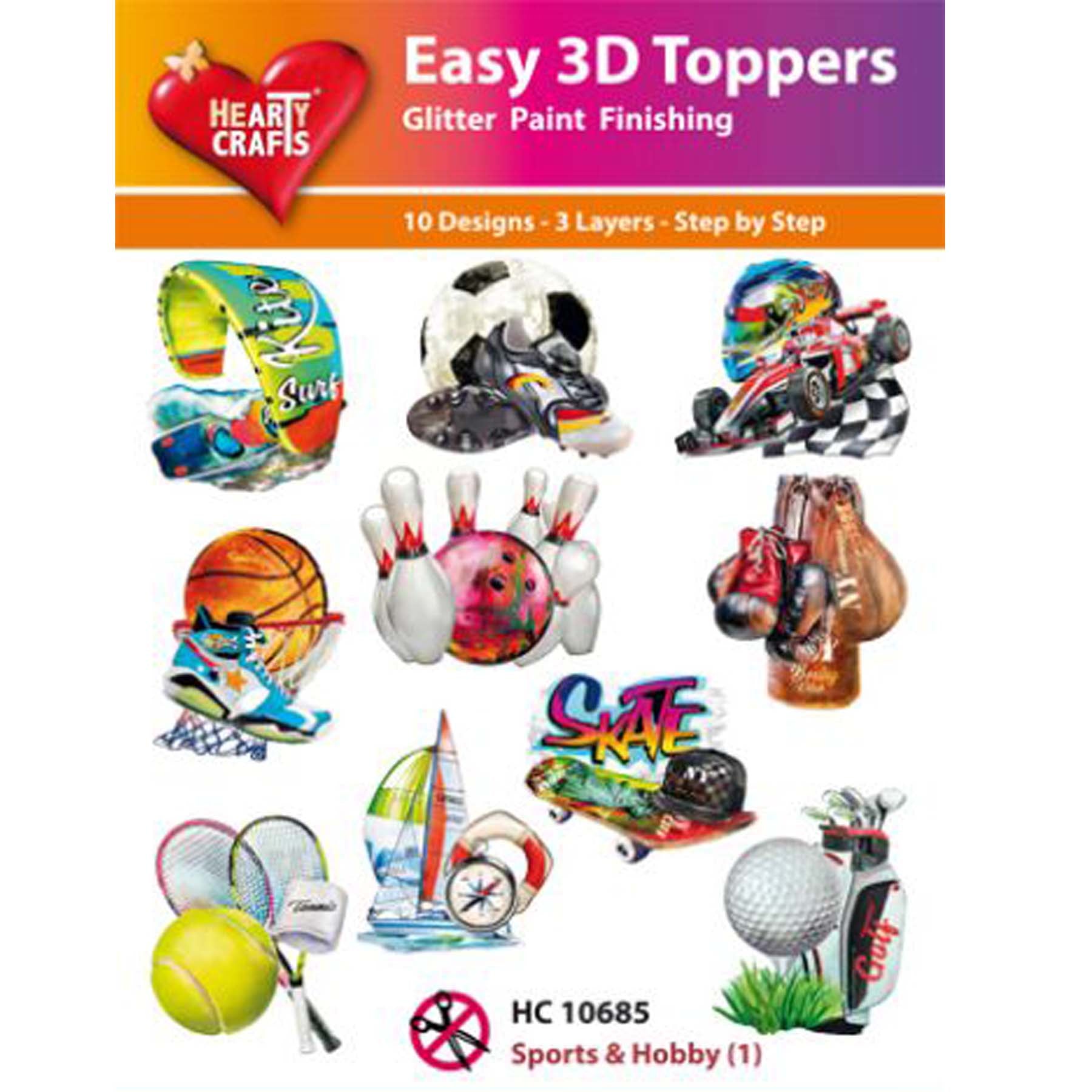 Crealive 3D Topper / Aufsatz - Sports & Hobby 1
Inhalt:
• 10 verschiedene 3D Designs
Spezifikationen:
• Grösse: 1 Design ca. 8 x 8 cm
• Papiergewicht: 280 g/m2
• jedes Design besteht aus 3 gestanzten Teilen (jeweils separat abgepackt)
Diese Aufsätze sind geeignet für:
• Karten
• Verzierungen für Boxen, Geschenk-Verpackungen, Geschenktaschen, etc.
• Scrapbooking
• Mixed Media
• Journaling
Dieser 3D Bastelaufsatz macht das Basteln einfach und bereitet Spass. Mit den 3D-Designs kannst du ganz einfach e