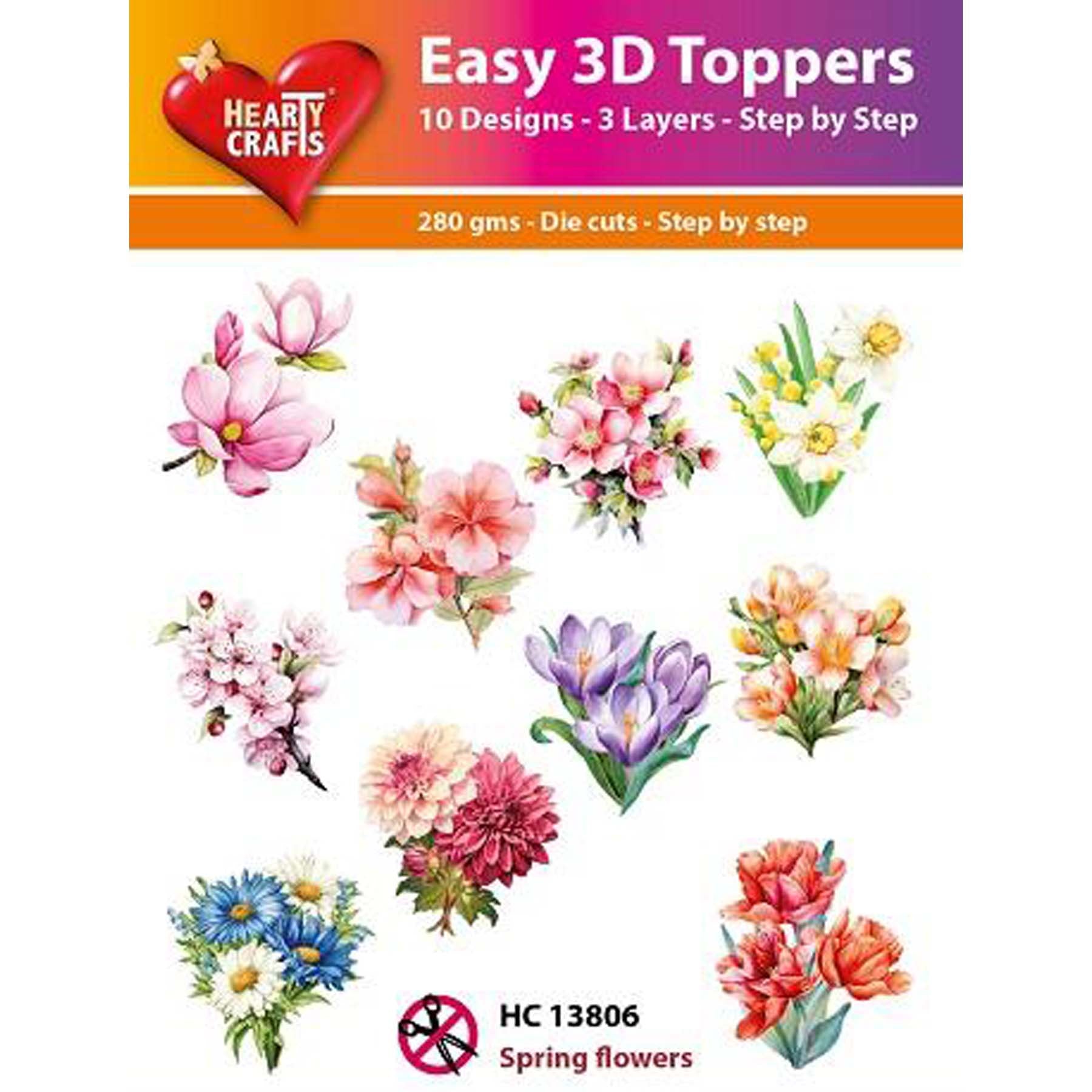 Crealive 3D Topper / Aufsatz - Spring Flowers
Inhalt:
• 10 verschiedene 3D Designs
Spezifikationen:
• Grösse: 1 Design ca. 8 x 8 cm
• Papiergewicht: 280 g/m2
• jedes Design besteht aus 3 gestanzten Teilen (jeweils separat abgepackt)
• feine Glitzer-Verzierungen
Diese Aufsätze sind geeignet für:
• Karten
• Verzierungen für Boxen, Geschenk-Verpackungen, Geschenktaschen, etc.
• Scrapbooking
• Mixed Media
• Journaling
Dieser 3D Bastelaufsatz macht das Basteln einfach und bereitet Spass. Mit den 3D-Desig
