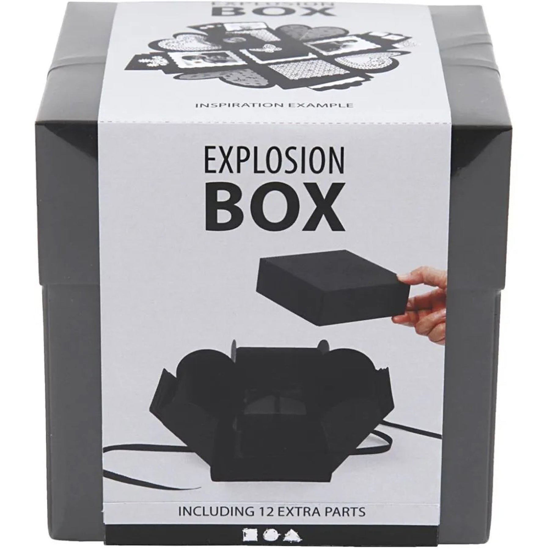 Crealive Geschenkbox 12 x 12 x 12 cm - Schwarz
Spezifikationen:
• Länge: 120 mm
• Breite: 120 mm
• Höhe: 120 mm
• Farbe: Schwarz
Diese Explosionsbox / Überraschungsbox kannst du ganz nach deinem Geschmack und passend zur beschenkten Person gestalten. Es sind 12 Taschen und 12 lose Deko-Objekte in 8 Varianten im Set und ein Satinband in der Mitte. Du kannst sie mit Motiven verzieren, bemalen oder Deko selber herstellen aus deinem Bastelmaterial-Fundus. Erwecke die Magie der Überraschung mit dieser Explosio