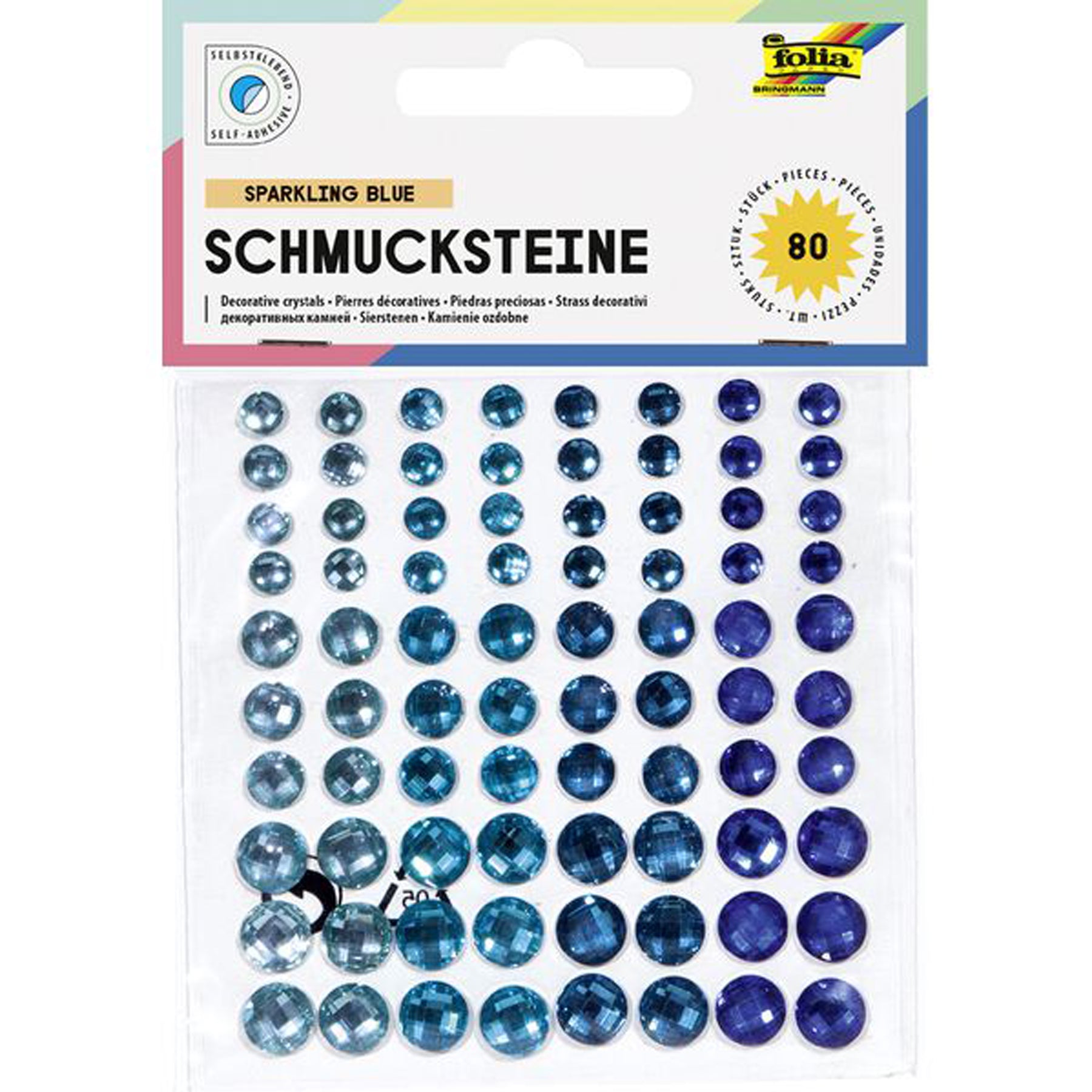 Crealive Schmucksteine selbstklebend - Sparkling Blue Spezifikationen: selbstklebende Schmucksteine durchsichtige Schmucksteine mit Diamantschliff 4 harmonische Blautöne 3 unterschiedliche Grössen 80 Schmucksteine Schmucksteine selbstklebend sind geeignet für: Karten Karten-Verzierungen Plotten Scrapbooking Geschenke kleine Tüten