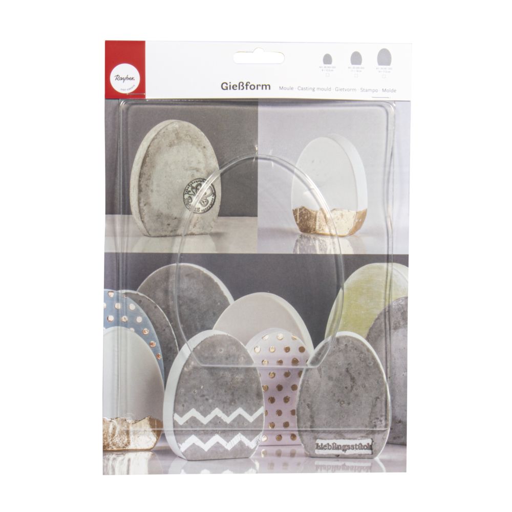 Crealive Giessform - Ei 14 cm
Hier werden keine Eier gelegt, hier werden sie gegossen! Trendige Tisch- oder Wohnraumdekoration aus Raysin oder Beton sieht auch zu Ostern toll aus!
Inhalt:
• 1 Giessform: Ei (14 cm)
Spezifikationen:
• Material: PET
• Motivgrösse: 11 x 14 cm
• Tiefe: 3 cm
• Farbe: hochtransparent
• stabil
• wieder verwendbar
• kann für Raysin, Kreativ-Beton, Wachs oder Seife verwendet werden
• hitzebeständig bis ca. 60°C
Anleitung:
• ca. 430g Raysin anrühren (oder ca. 650g Kreativ-Beton)