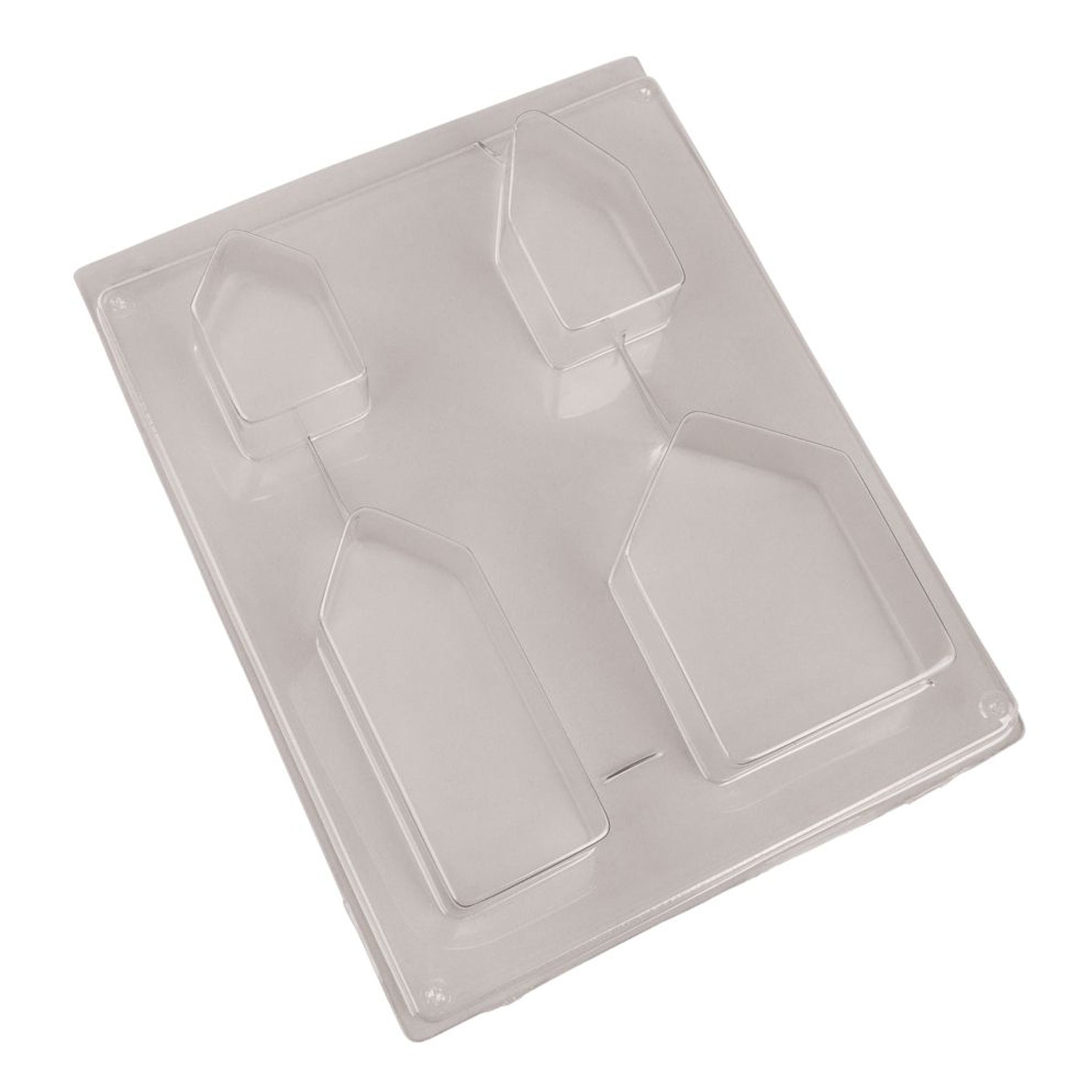 Crealive Giessform - Häuser Inhalt: 1 Giessform mit 4 Häuser Spezifikationen: Material: PET Grösse: 5,5 bis 10,5 cm Tiefe: 3 cm Farbe: hochtransparent stabil wieder verwendbar hitzebeständig bis zu 60°C (somit nicht für Epoxidharz geeignet) kann auch für Kreativ-Beton, Seife oder Wachs verwendet werden