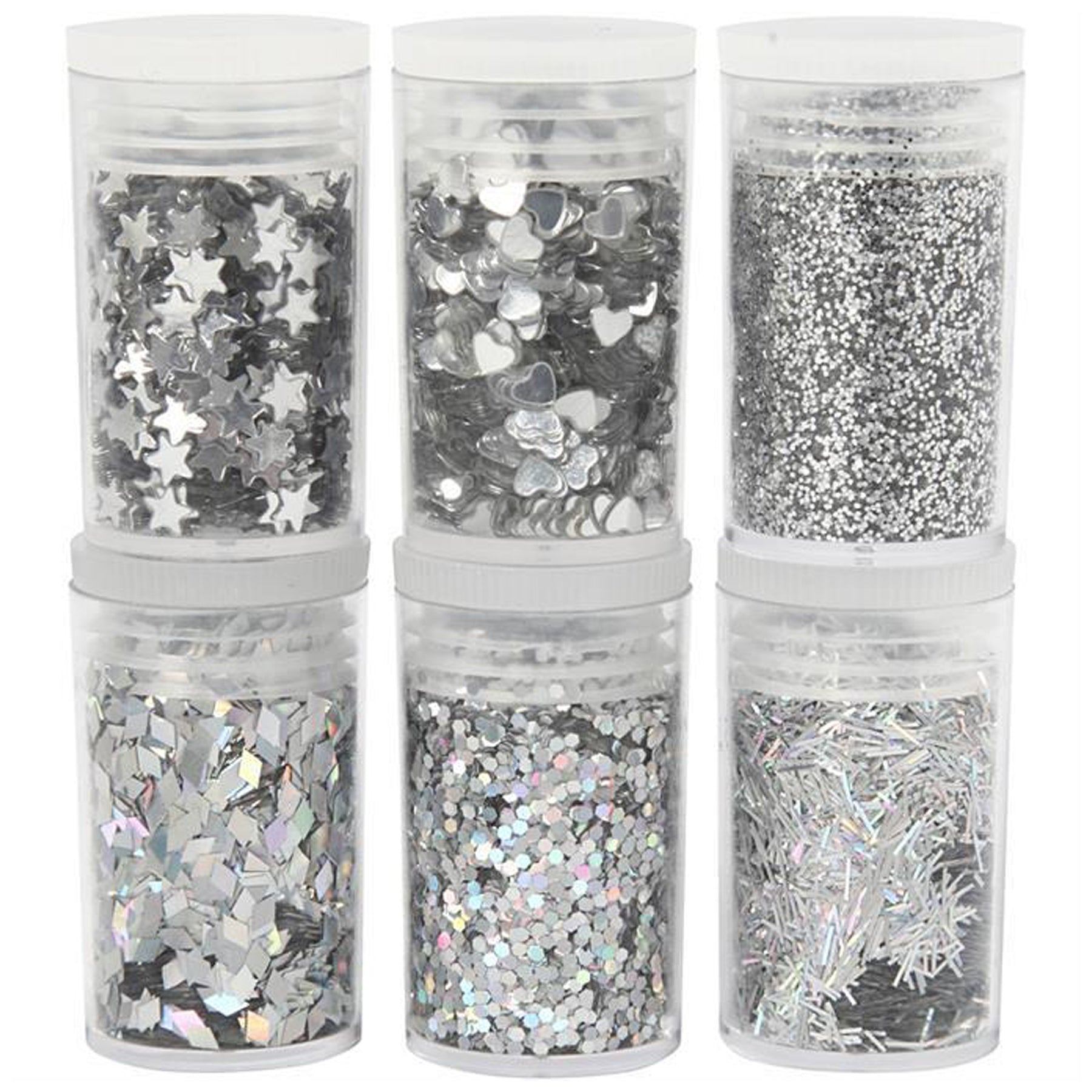 Crealive Glitzer & Pailletten Set - Silver Glitzer Pulver und Pailletten zum Dekorieren und Verzieren von Karten, Scrapbooking Seiten oder in den Schüttelkarten Pouches.