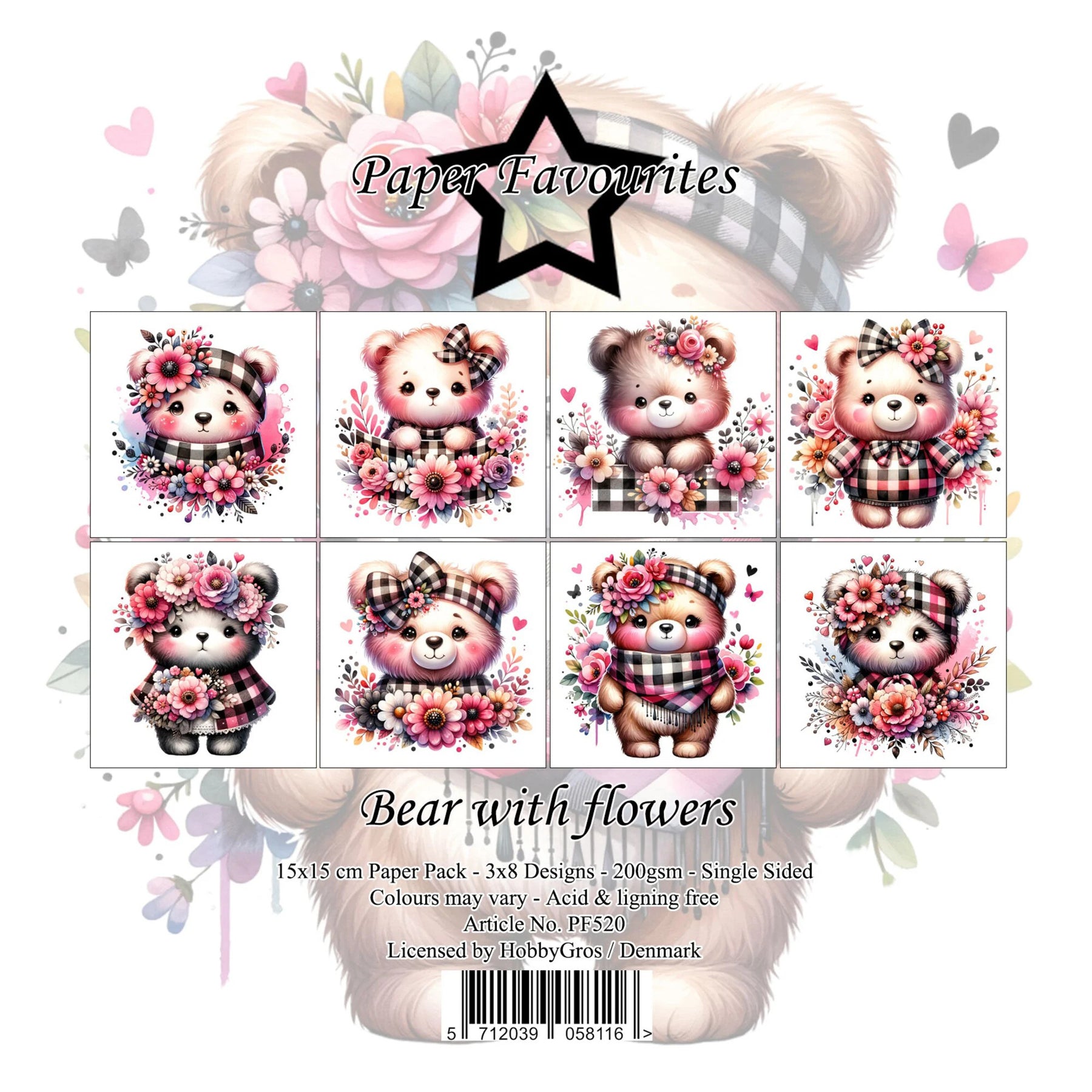 Crealive Paper Pad 200 g/m2 - 15 cm x 15 cm - Bear with Flowers
Inhalt:
• 24 Bogen
• 8 Designs
Spezifikationen:
• 15 cm x 15 cm
• 200 g/m2
• einseitig bedruckt
• säure- und ligninfrei
Dieses Paper Pad ist geeignet für:
• Karten
• Karten-Verzierungen
• Plotten
• Stanzen
• Prägen
• Scrapbooking
Dieses einseitig bedruckte Designpapier mit süssen Bären-Motiven verziert mit floralen Mustern ist eine wunderhübsche Basis für kreative, spezielle, individuelle Karten, Plotts, Verzierungen von Geschenktaschen