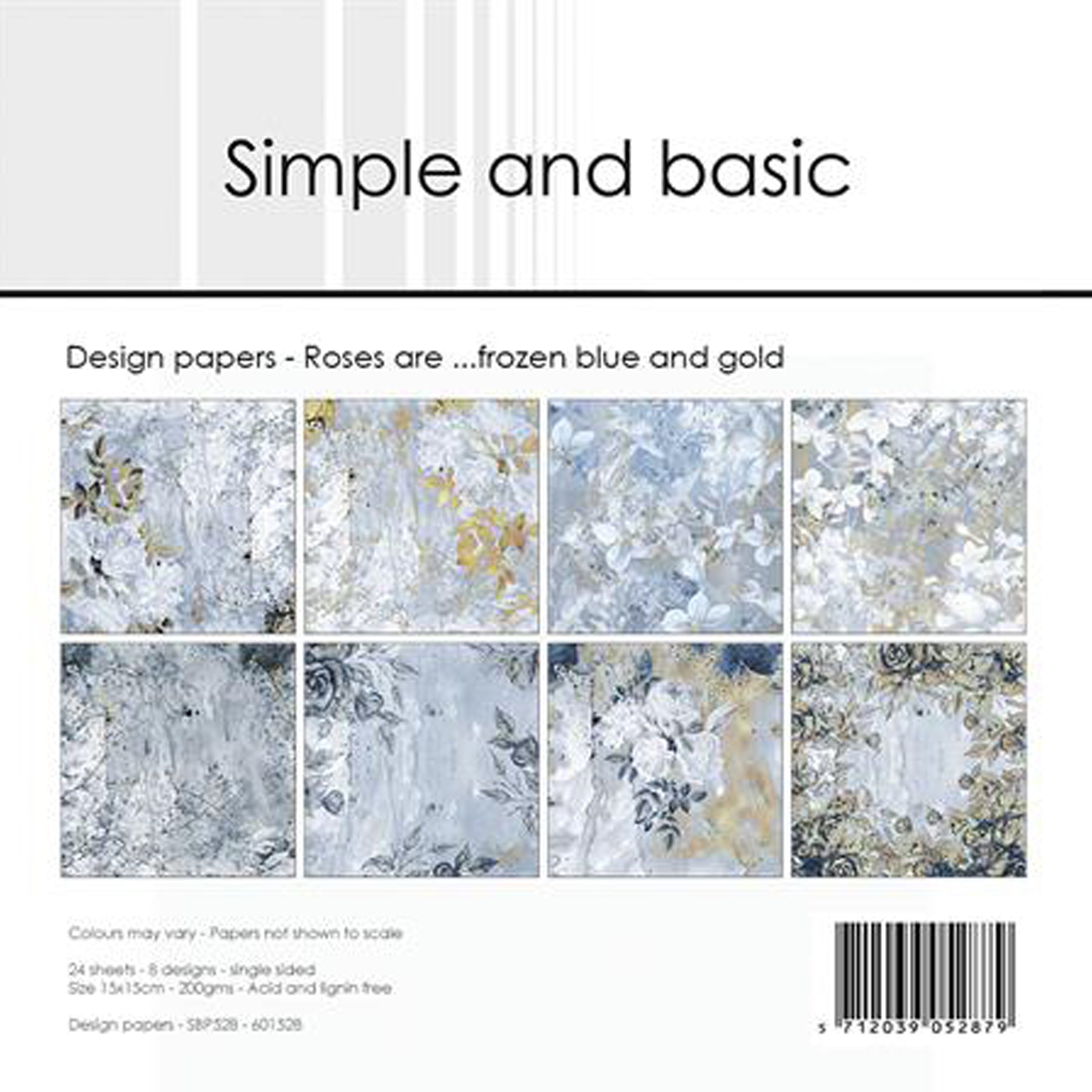 Paper Pad 200 g/m2 - 15 cm x 15 cm - Roses are... frozen blue and gold
Inhalt:
• 24 Blatt
• 8 Designs
Spezifikationen:
• 15 cm x 15 cm
• 200 g/m2
• einseitig bedruckt
• säure- und ligninfrei
Dieses Paper Pad ist geeignet für:
• Karten
• Boxen
• 3D-Projekte
• kleine Geschenkboxen & Verpackungen
• Plotten
• Scrapbooking