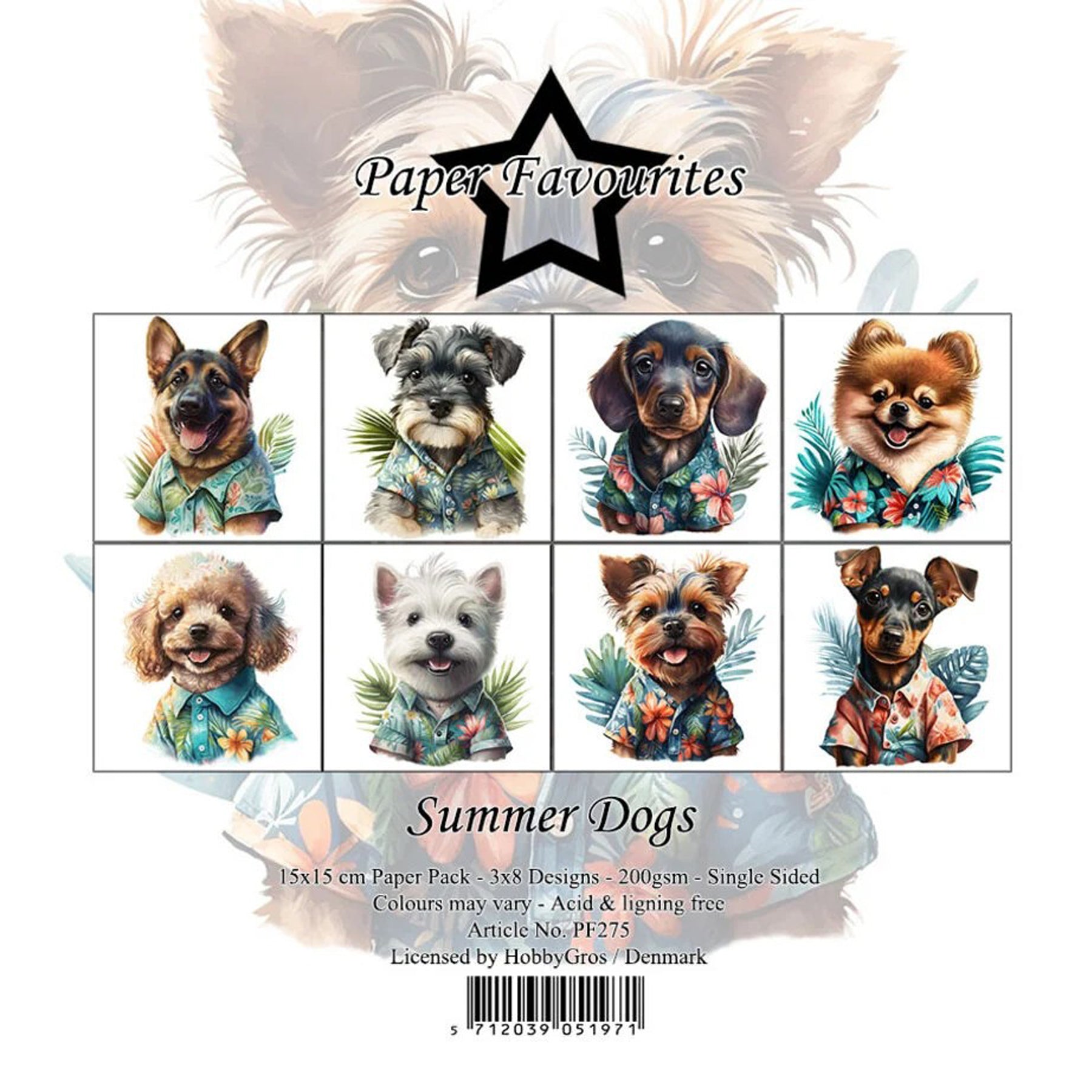 Crealive Paper Pad 200 g/m2 - 6’’ x 6’’ - Summer Dogs
Inhalt:
• 24 Bogen
• 8 Designs
Spezifikationen:
• 6’’ x 6’’ (15 cm x 15 cm)
• 200 g/m2
• einseitig bedruckt
• säure- und ligninfrei
Dieses Paper Pad ist geeignet für:
• Karten
• Karten-Verzierungen
• Plotten
• Stanzen
• Prägen
• Scrapbooking
Dieses einseitig bedruckte Designpapier mit süssen Hunde-Designs ist eine wunderbare Basis für kreative, spezielle, individuelle Karten, Plotts, Verzierungen von Geschenktaschen, Schachteln, Karten, Geschenkbo