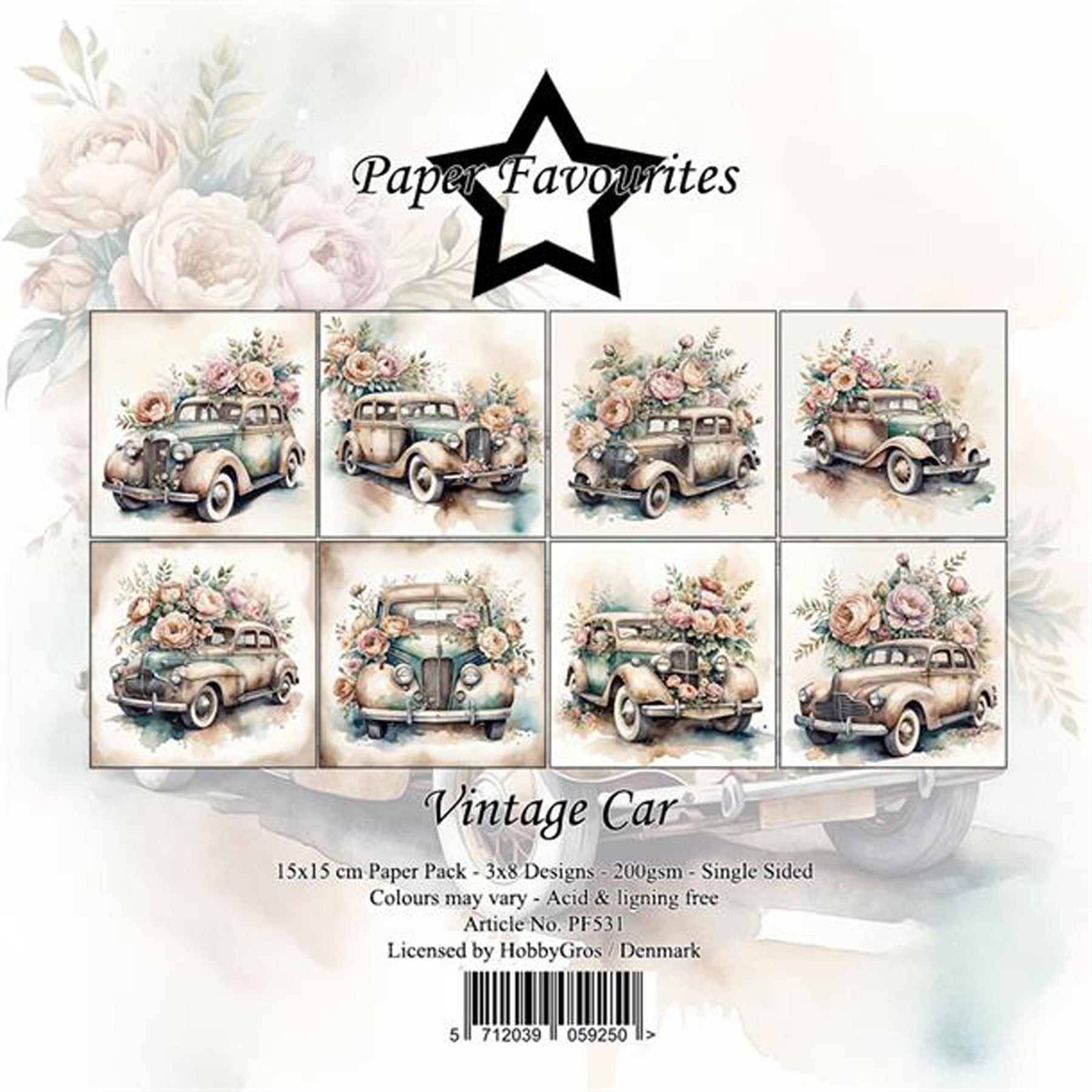 Crealive Paper Pad 200 g/m2 - 15 cm x 15 cm - Vintage Cars
Inhalt:
• 24 Bogen
• 8 Designs
Spezifikationen:
• 15 cm x 15 cm
• 200 g/m2
• einseitig bedruckt
• säure- und ligninfrei
Dieses Paper Pad ist geeignet für:
• Karten
• Karten-Verzierungen
• Plotten
• Stanzen
• Prägen
• Scrapbooking
Dieses einseitig bedruckte Designpapier mit blumigen Auto-Motiven im Vintage-Look ist eine bezaubernde Basis für kreative, spezielle, individuelle Karten, Plotts, Verzierungen von Geschenktaschen, Schachteln, Karten