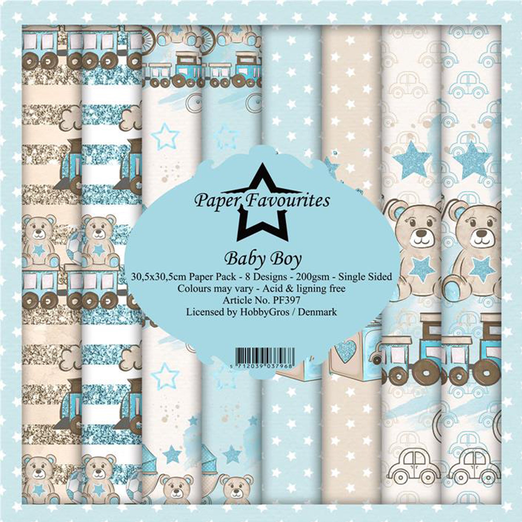 Crealive Paper Pad 200 g/m2 - 12’’ x 12’’ - Baby Boy Inhalt: 8 Blatt 8 Designs Spezifikationen: 12’’ x 12’’ (30.5 cm x 30.5 cm) 200 g/m2 einseitig bedruckt säure- und ligninfrei Dieses Paper Pad ist geeignet für: Karten Boxen 3D-Projekte Geschenkboxen & Verpackungen Plotten Scrapbooking