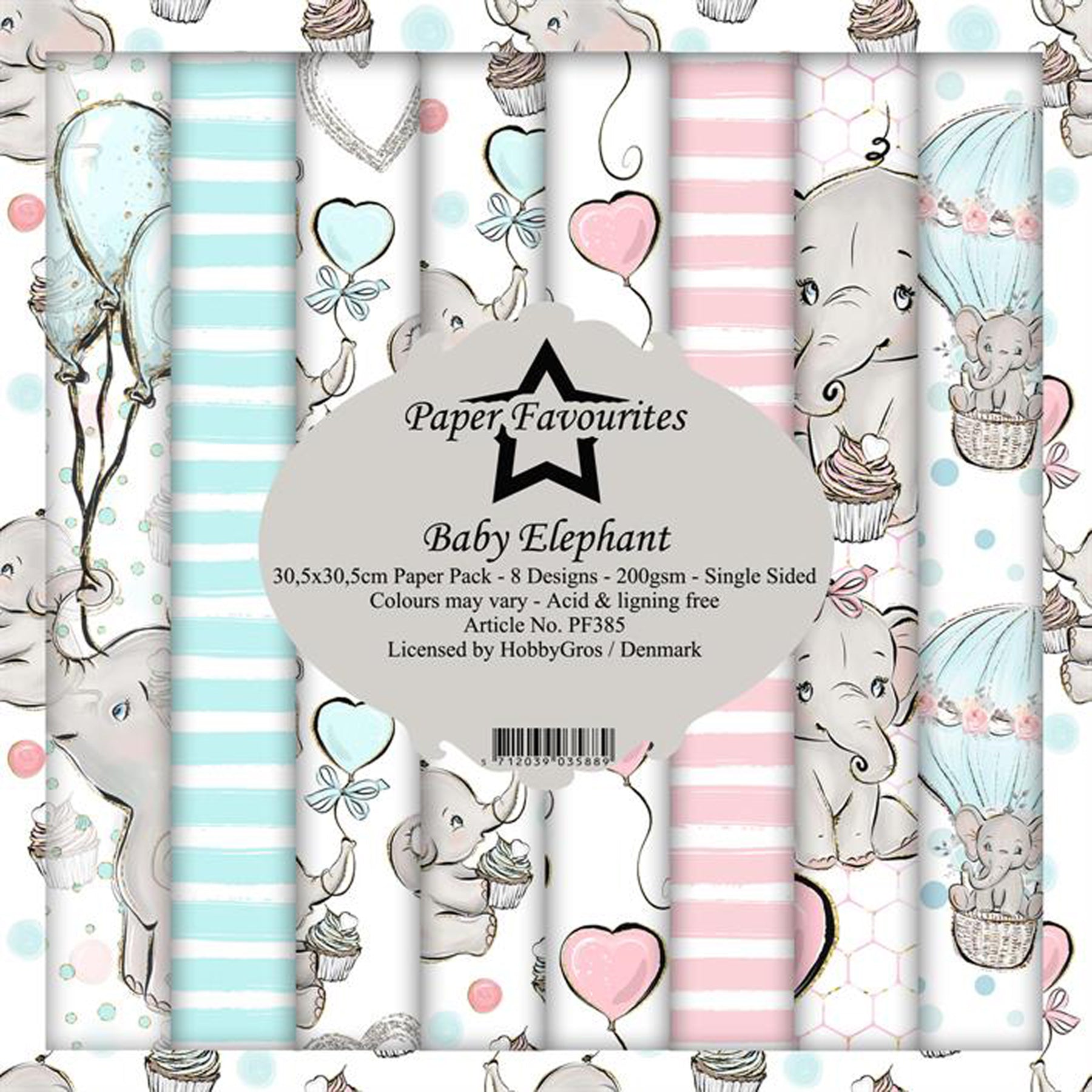 Crealive Paper Pad 200 g/m2 - 12’’ x 12’’ - Baby Elephant Inhalt: 8 Blatt 8 Designs Spezifikationen: 12’’ x 12’’ (30.5 cm x 30.5 cm) 200 g/m2 einseitig bedruckt säure- und ligninfrei Dieses Paper Pad ist geeignet für: Karten Boxen 3D-Projekte Geschenkboxen & Verpackungen Plotten Scrapbooking