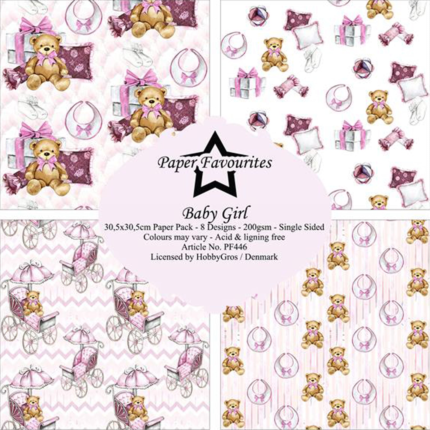 Crealive Paper Pad 200 g/m2 - 12’’ x 12’’ - Baby Girl
Inhalt:
• 8 Blatt
• 8 Designs
Spezifikationen:
• 12’’ x 12’’ (30.5 cm x 30.5 cm)
• 200 g/m2
• einseitig bedruckt
• säure- und ligninfrei
Dieses Paper Pad ist geeignet für:
• Karten
• Boxen
• 3D-Projekte
• Geschenkboxen & Verpackungen
• Plotten
• Scrapbooking
• Basteln mit Kindern