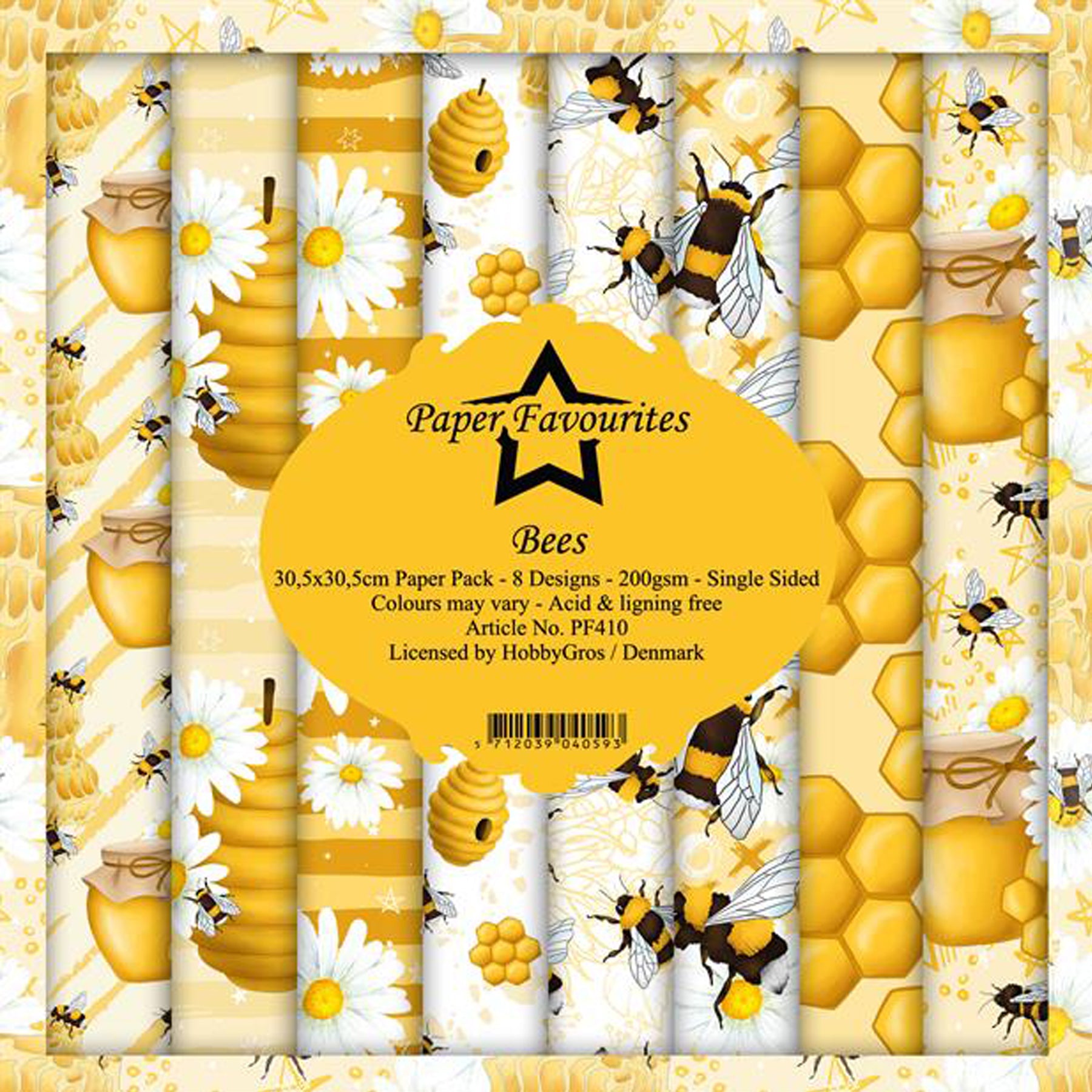 Crealive Paper Pad 200 g/m2 - 12’’ x 12’’ - Cute Panda and Bees Inhalt: 8 Blatt 8 Designs Spezifikationen: 12’’ x 12’’ (30.5 cm x 30.5 cm) 200 g/m2 einseitig bedruckt säure- und ligninfrei Dieses Paper Pad ist geeignet für: Karten Boxen 3D-Projekte Geschenkboxen & Verpackungen Plotten Scrapbooking Dieses einseitig bedruckte Designpapier mit süssen Bienen-Designs ist eine wunderbare Basis für kreative, spezielle, individuelle Karten, Plotts, Schachteln, Karten-
