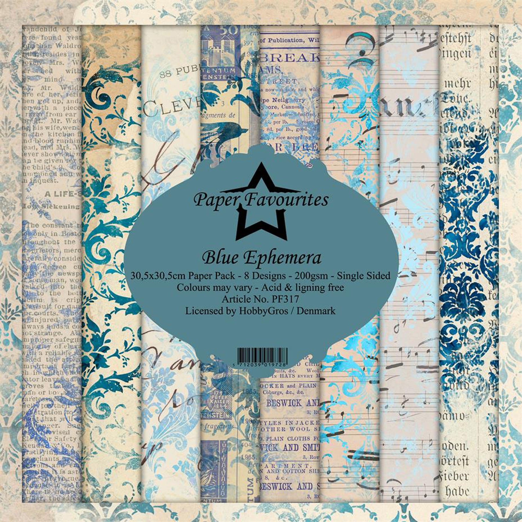 Crealive Paper Pad 200 g/m2 - 12’’ x 12’’ - Blue Ephemera Inhalt: 8 Blatt 8 Designs Spezifikationen: 12’’ x 12’’ (30.5 cm x 30.5 cm) 200 g/m2 einseitig bedruckt säure- und ligninfrei Dieses Paper Pad ist geeignet für: Karten Boxen 3D-Projekte Geschenkboxen & Verpackungen Plotten Scrapbooking