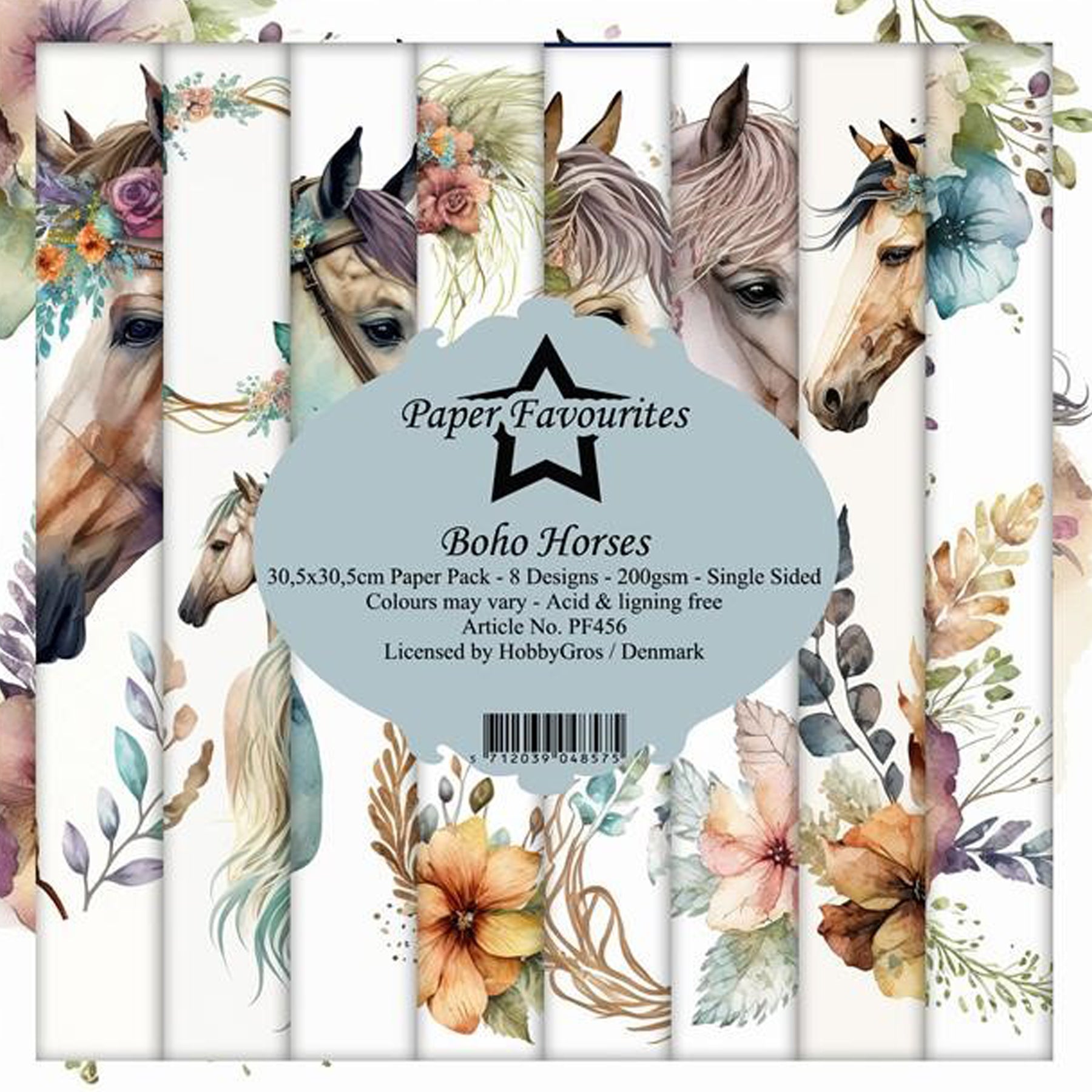 Crealive Paper Pad 200 g/m2 - 12’’ x 12’’ - Boho Horses
Inhalt:
• 8 Blatt
• 8 Designs
Spezifikationen:
• 12’’ x 12’’ (30.5 cm x 30.5 cm)
• 200 g/m2
• einseitig bedruckt
• säure- und ligninfrei
Dieses Paper Pad ist geeignet für:
• Karten
• Boxen
• 3D-Projekte
• Geschenkboxen & Verpackungen
• Plotten
• Scrapbooking
• Basteln mit Kindern