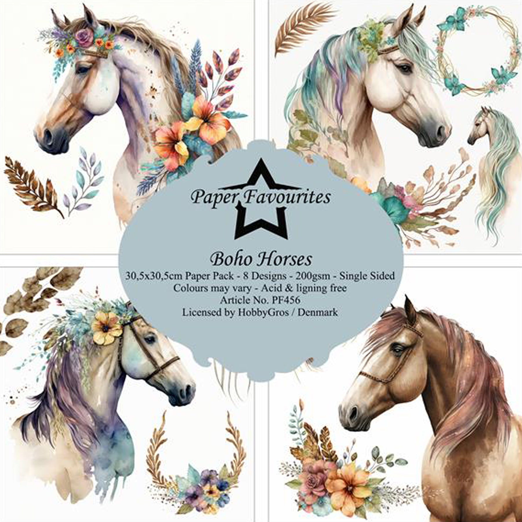 Crealive Paper Pad 200 g/m2 - 12’’ x 12’’ - Boho Horses
Inhalt:
• 8 Blatt
• 8 Designs
Spezifikationen:
• 12’’ x 12’’ (30.5 cm x 30.5 cm)
• 200 g/m2
• einseitig bedruckt
• säure- und ligninfrei
Dieses Paper Pad ist geeignet für:
• Karten
• Boxen
• 3D-Projekte
• Geschenkboxen & Verpackungen
• Plotten
• Scrapbooking
• Basteln mit Kindern