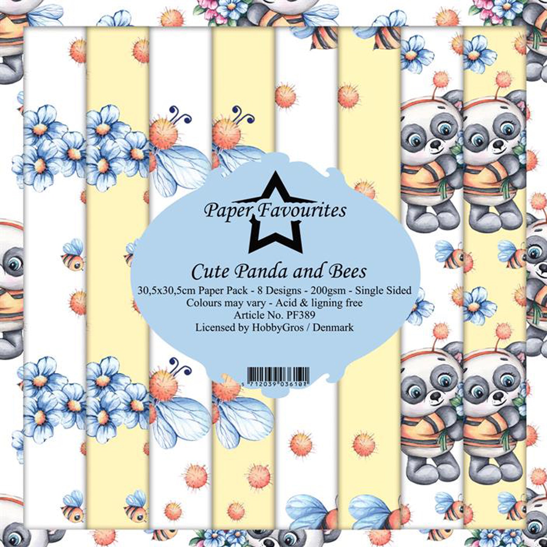 Crealive Paper Pad 200 g/m2 - 12’’ x 12’’ - Cute Panda and Bees Inhalt: 8 Blatt 8 Designs Spezifikationen: 12’’ x 12’’ (30.5 cm x 30.5 cm) 200 g/m2 einseitig bedruckt säure- und ligninfrei Dieses Paper Pad ist geeignet für: Karten Boxen 3D-Projekte Geschenkboxen & Verpackungen Plotten Scrapbooking