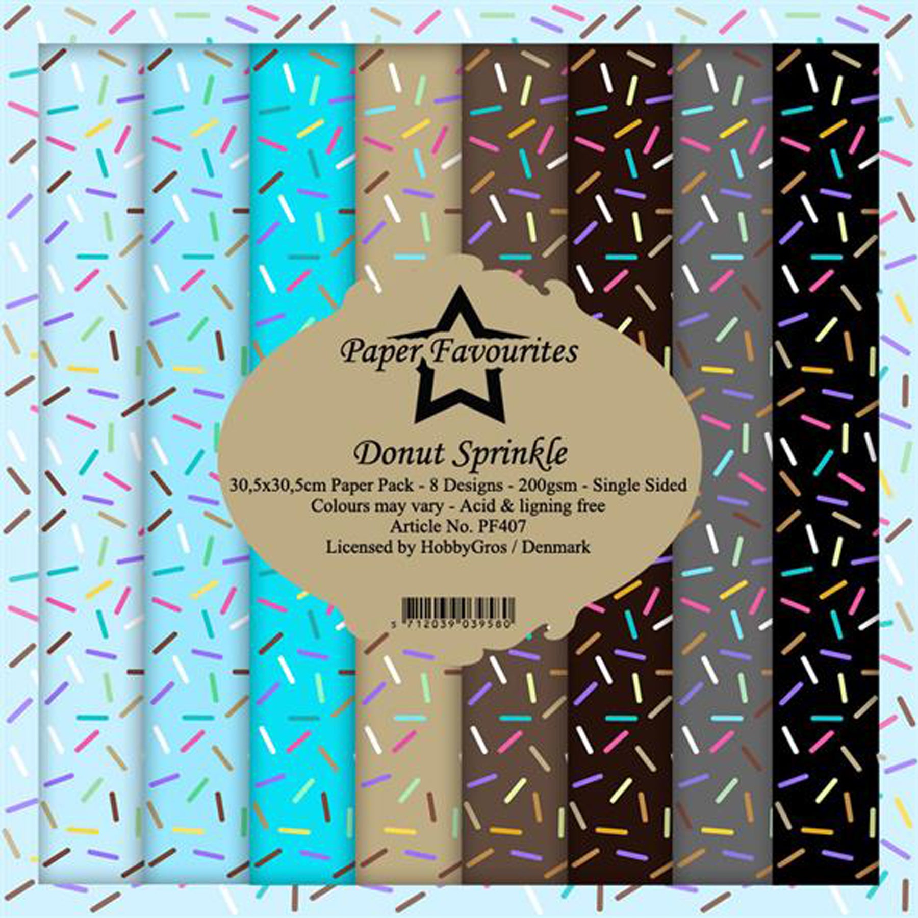 Crealive Paper Pad 200 g/m2 - 12’’ x 12’’ - Donut Sprinkle Inhalt: 8 Blatt 8 Designs Spezifikationen: 12’’ x 12’’ (30.5 cm x 30.5 cm) 200 g/m2 einseitig bedruckt säure- und ligninfrei Dieses Paper Pad ist geeignet für: Karten Boxen 3D-Projekte Geschenkboxen & Verpackungen Plotten Scrapbooking