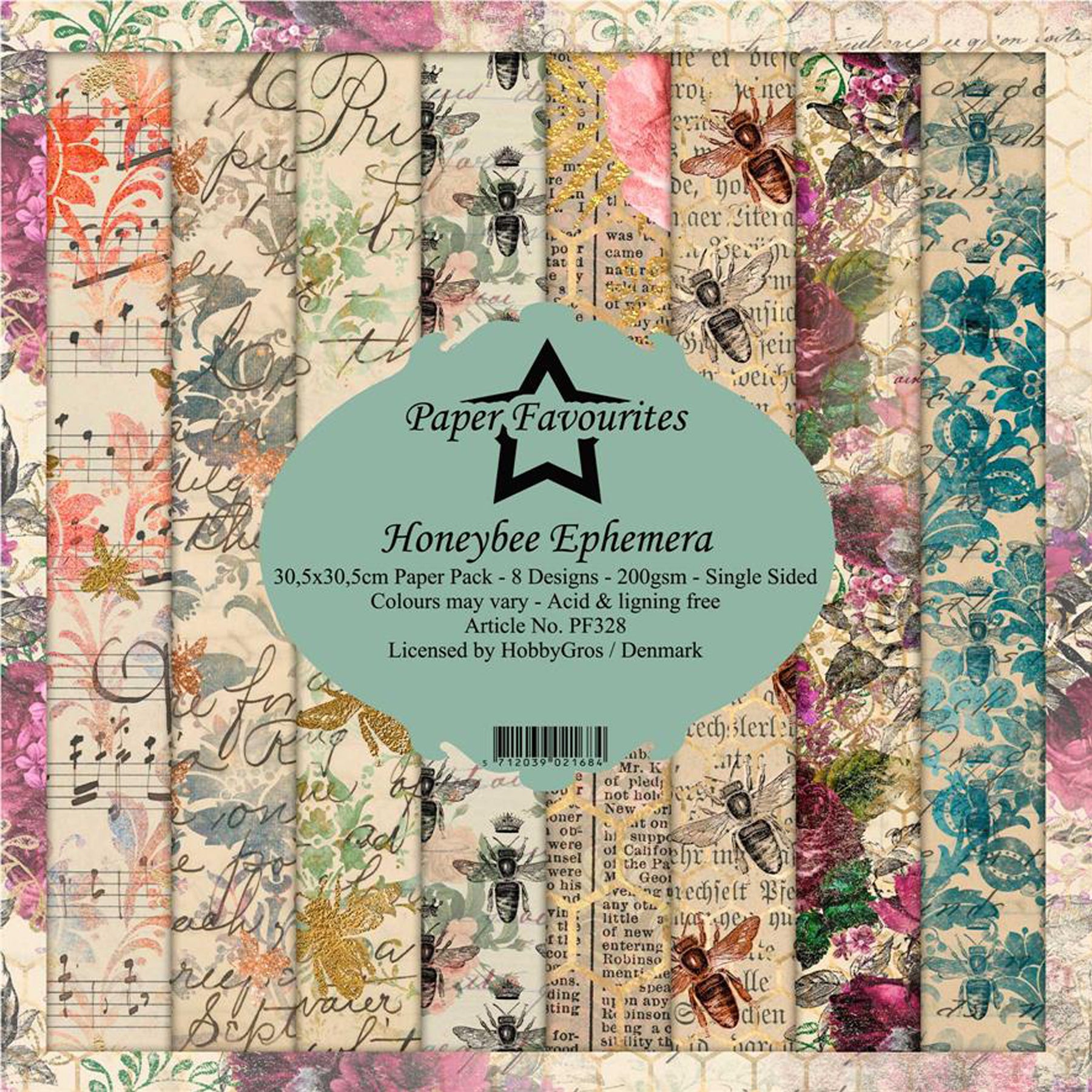 Crealive Paper Pad 200 g/m2 - 12’’ x 12’’ - Honeybee Ephemera Inhalt: 8 Blatt 8 Designs Spezifikationen: 12’’ x 12’’ (30.5 cm x 30.5 cm) 200 g/m2 einseitig bedruckt säure- und ligninfrei Dieses Paper Pad ist geeignet für: Karten Boxen 3D-Projekte Geschenkboxen & Verpackungen Plotten Scrapbooking