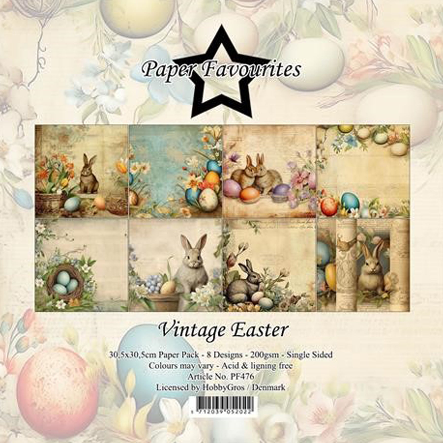 Crealive Paper Pad 200 g/m2 - 12’’ x 12’’ - Vintage Easter
Inhalt:
• 8 Blatt
• 8 Designs
Spezifikationen:
• 12’’ x 12’’ (30.5 cm x 30.5 cm)
• 200 g/m2
• einseitig bedruckt
• säure- und ligninfrei
Dieses Paper Pad ist geeignet für:
• Karten
• Boxen
• 3D-Projekte
• Geschenkboxen & Verpackungen
• Plotten
• Scrapbooking
• Basteln mit Kindern
